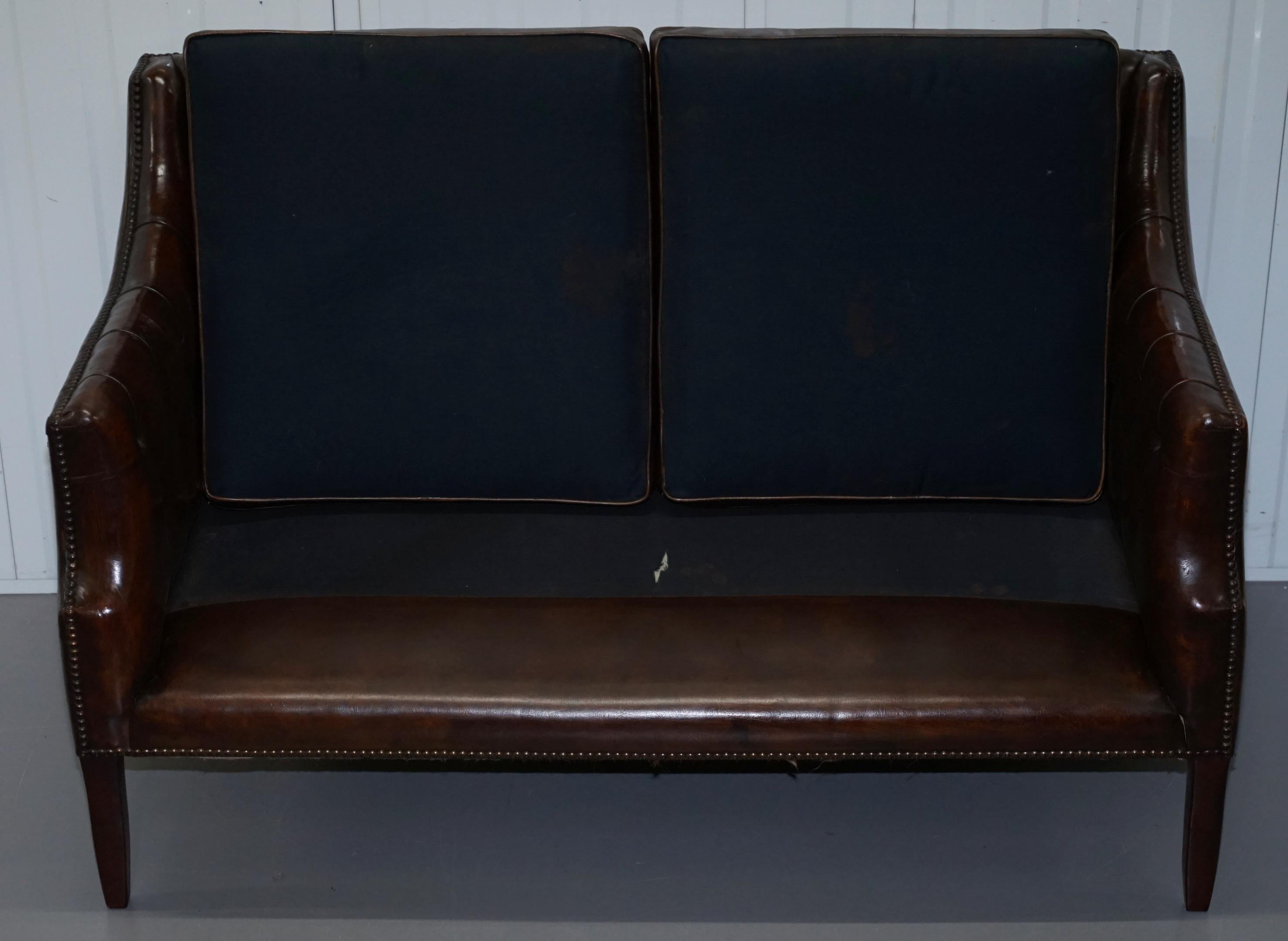 Restored Lutyen's Viceroy Chesterfield Brown Leather Two-Seat Sofa 7
