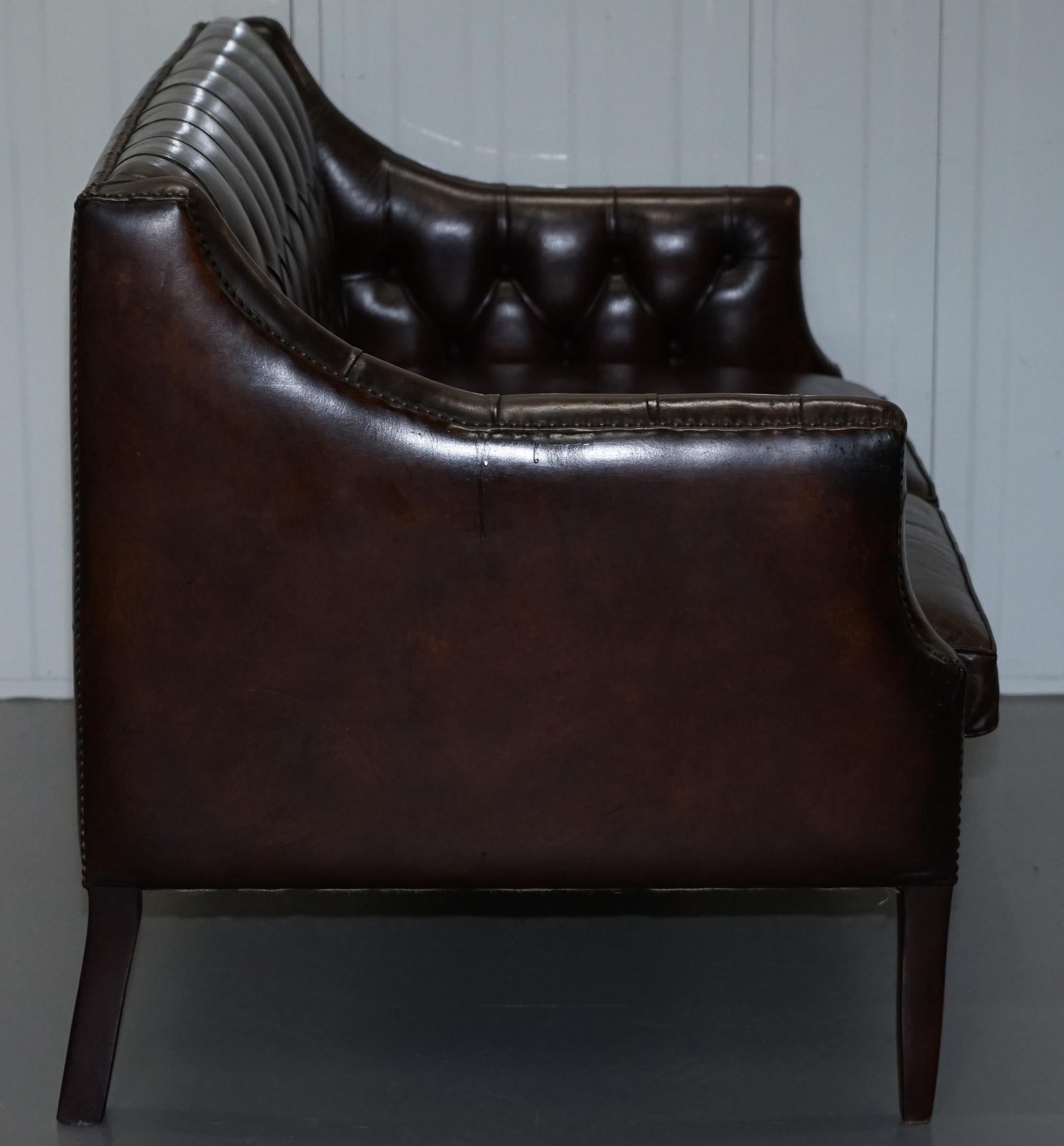 Restored Lutyen's Viceroy Chesterfield Brown Leather Two-Seat Sofa 7