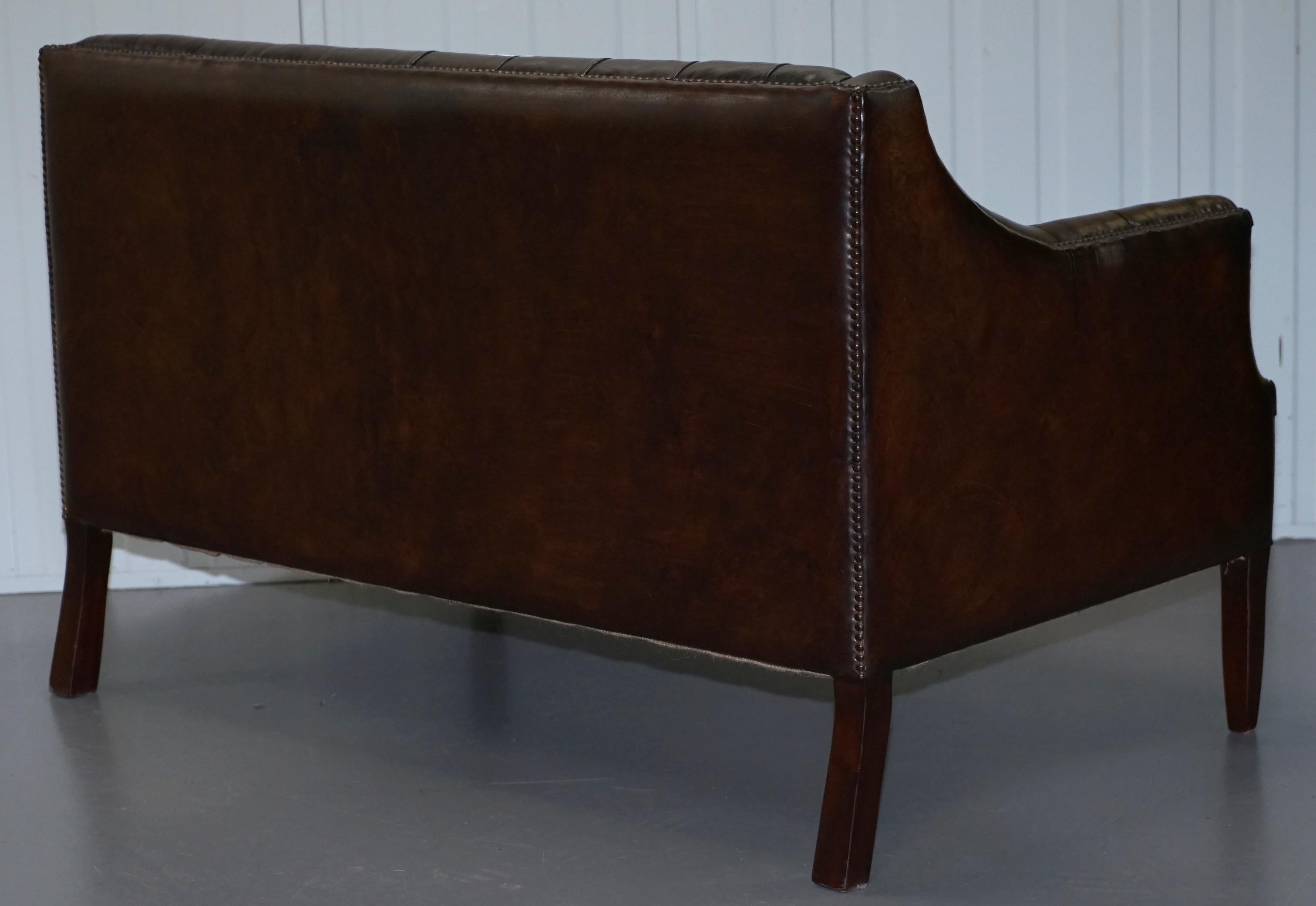 Restored Lutyen's Viceroy Chesterfield Brown Leather Two-Seat Sofa 9