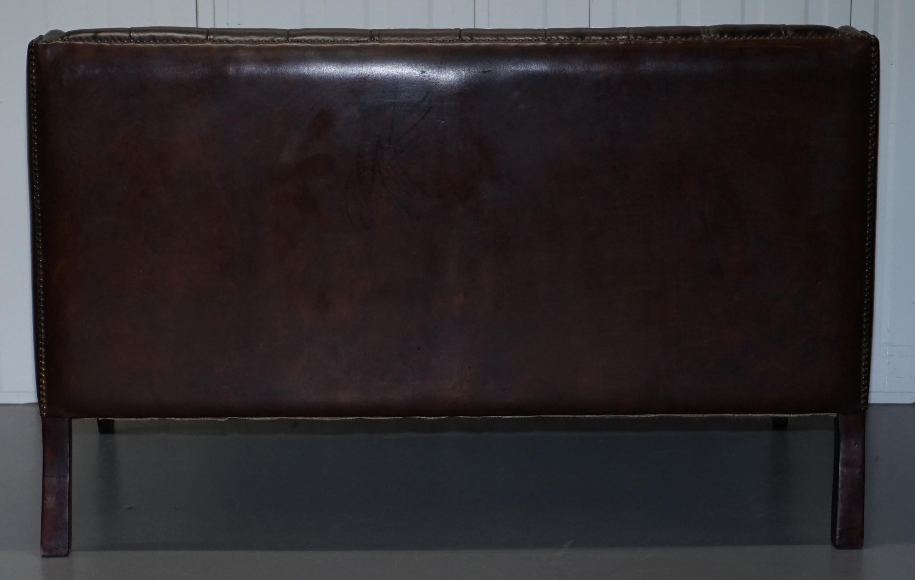 Restored Lutyen's Viceroy Chesterfield Brown Leather Two-Seat Sofa 10