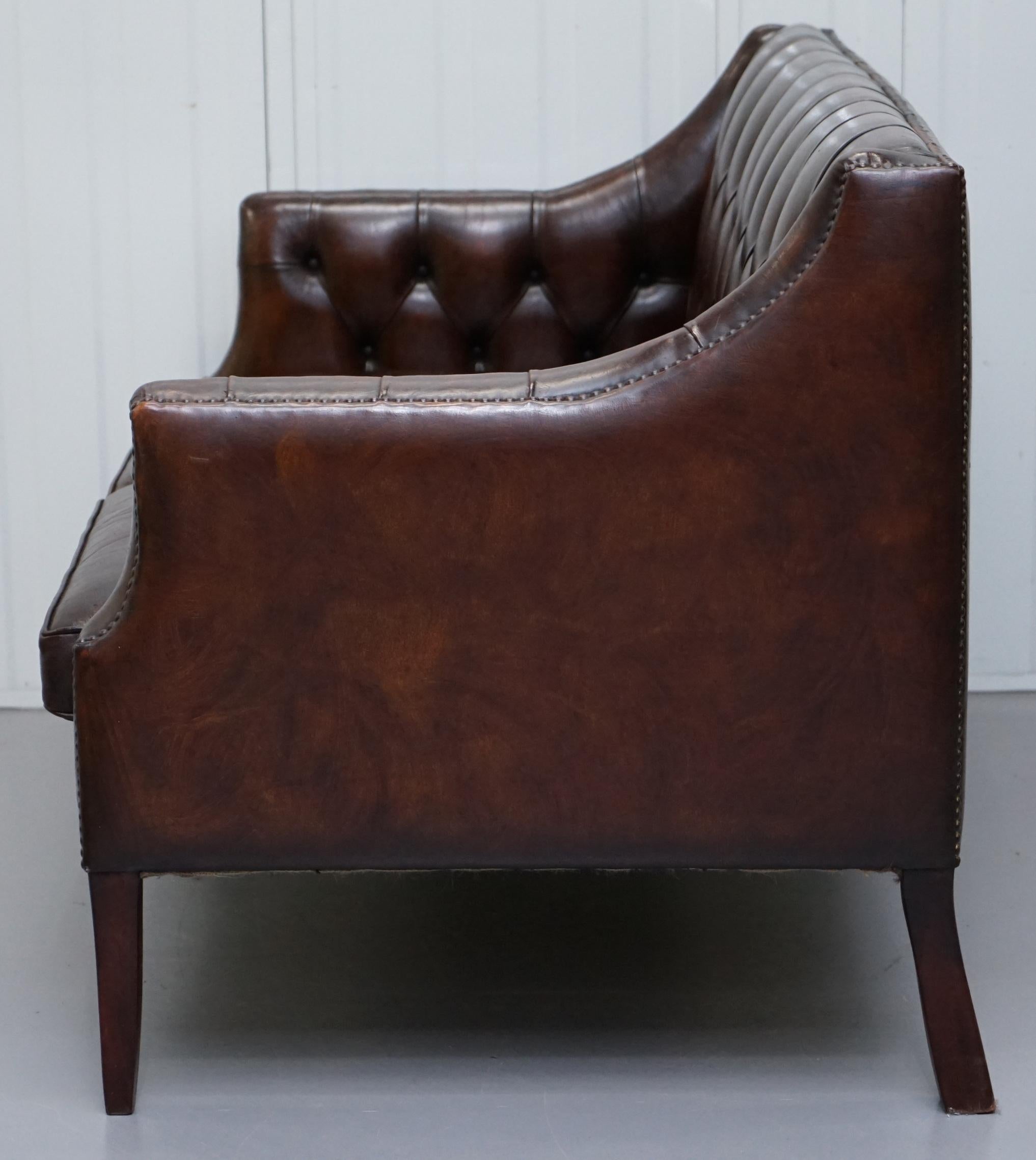 Restored Lutyen's Viceroy Chesterfield Brown Leather Two-Seat Sofa 10