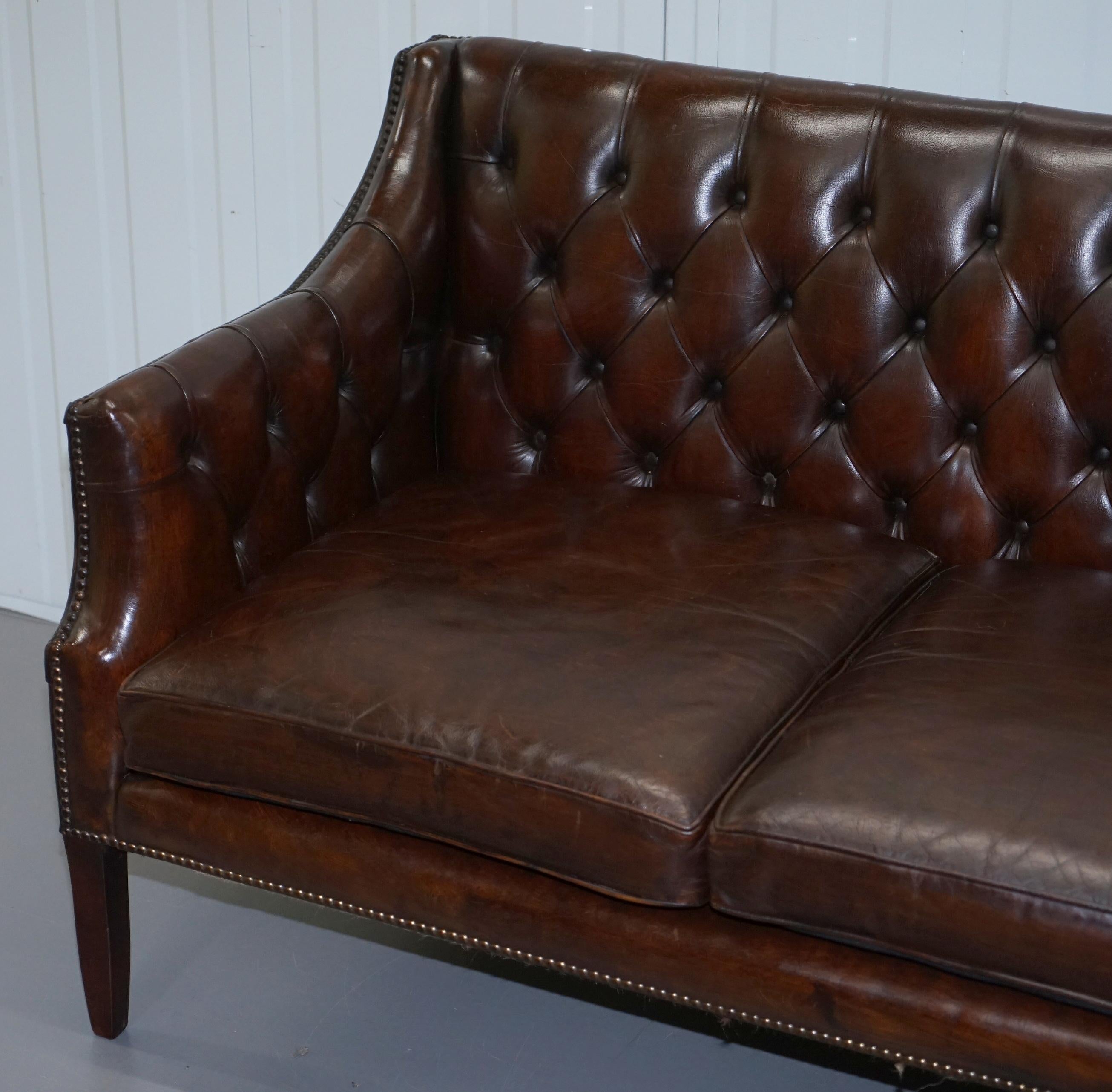Mid-Century Modern Restored Lutyen's Viceroy Chesterfield Brown Leather Two-Seat Sofa