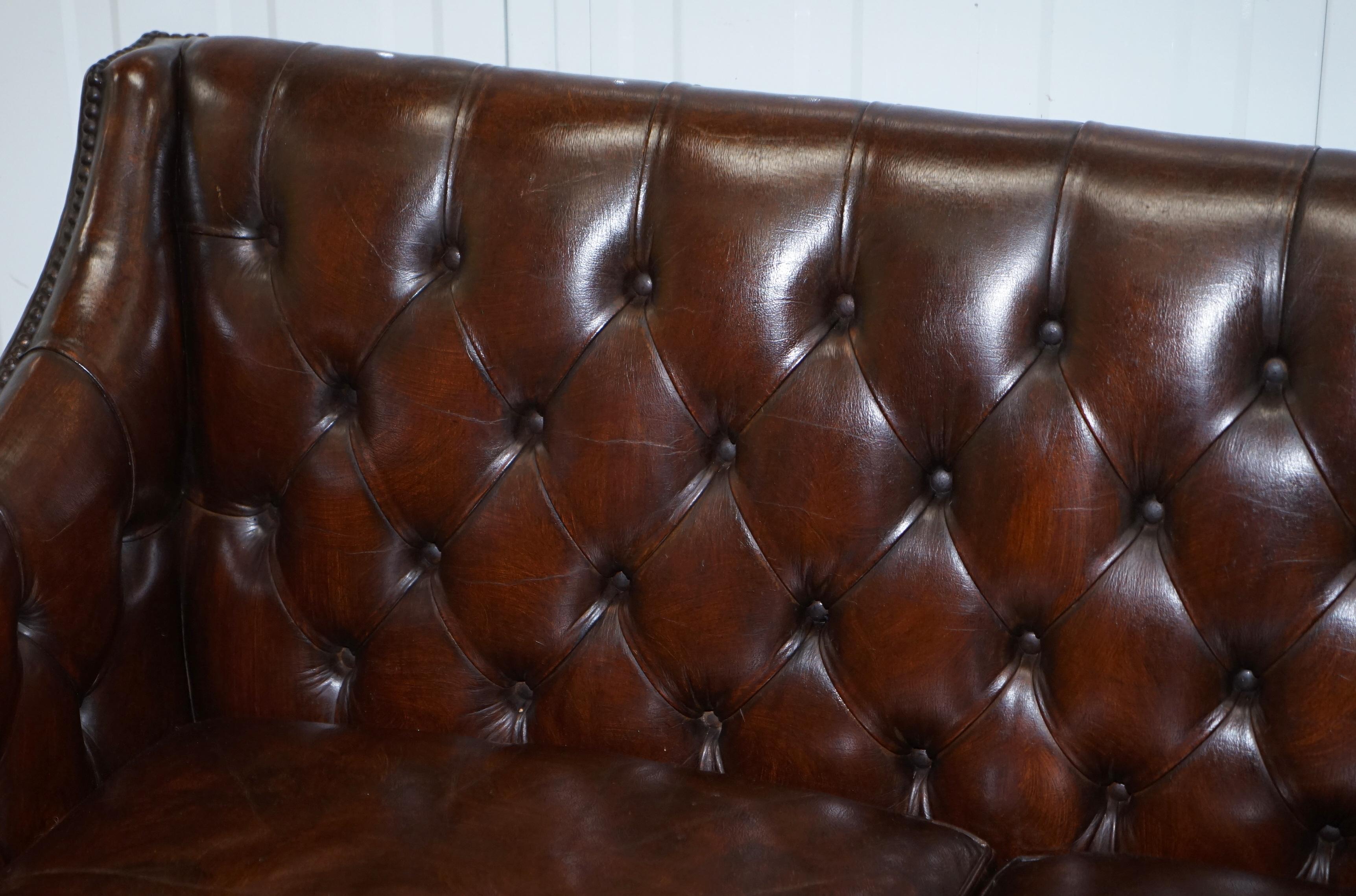 English Restored Lutyen's Viceroy Chesterfield Brown Leather Two-Seat Sofa