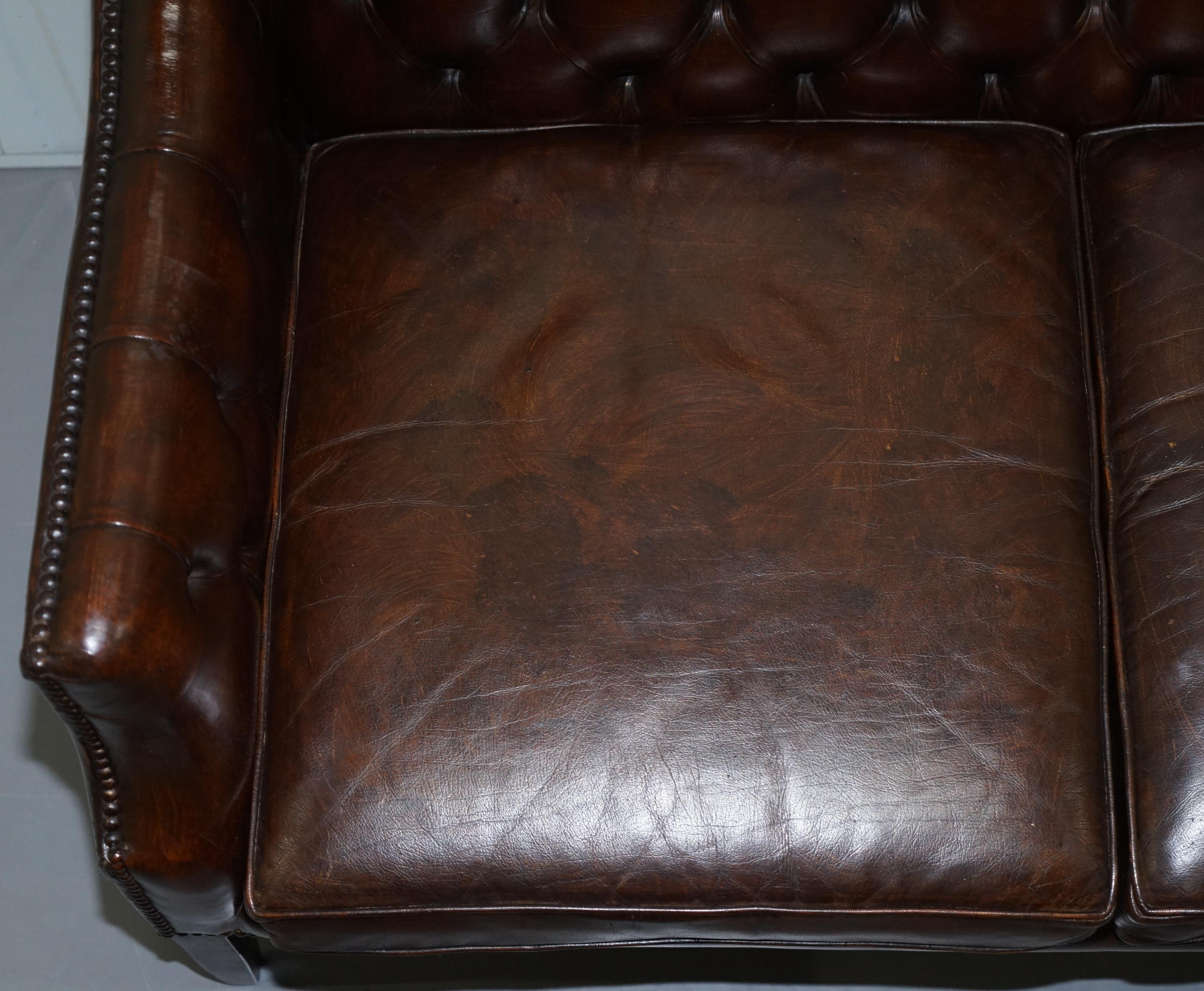 Hand-Crafted Restored Lutyen's Viceroy Chesterfield Brown Leather Two-Seat Sofa