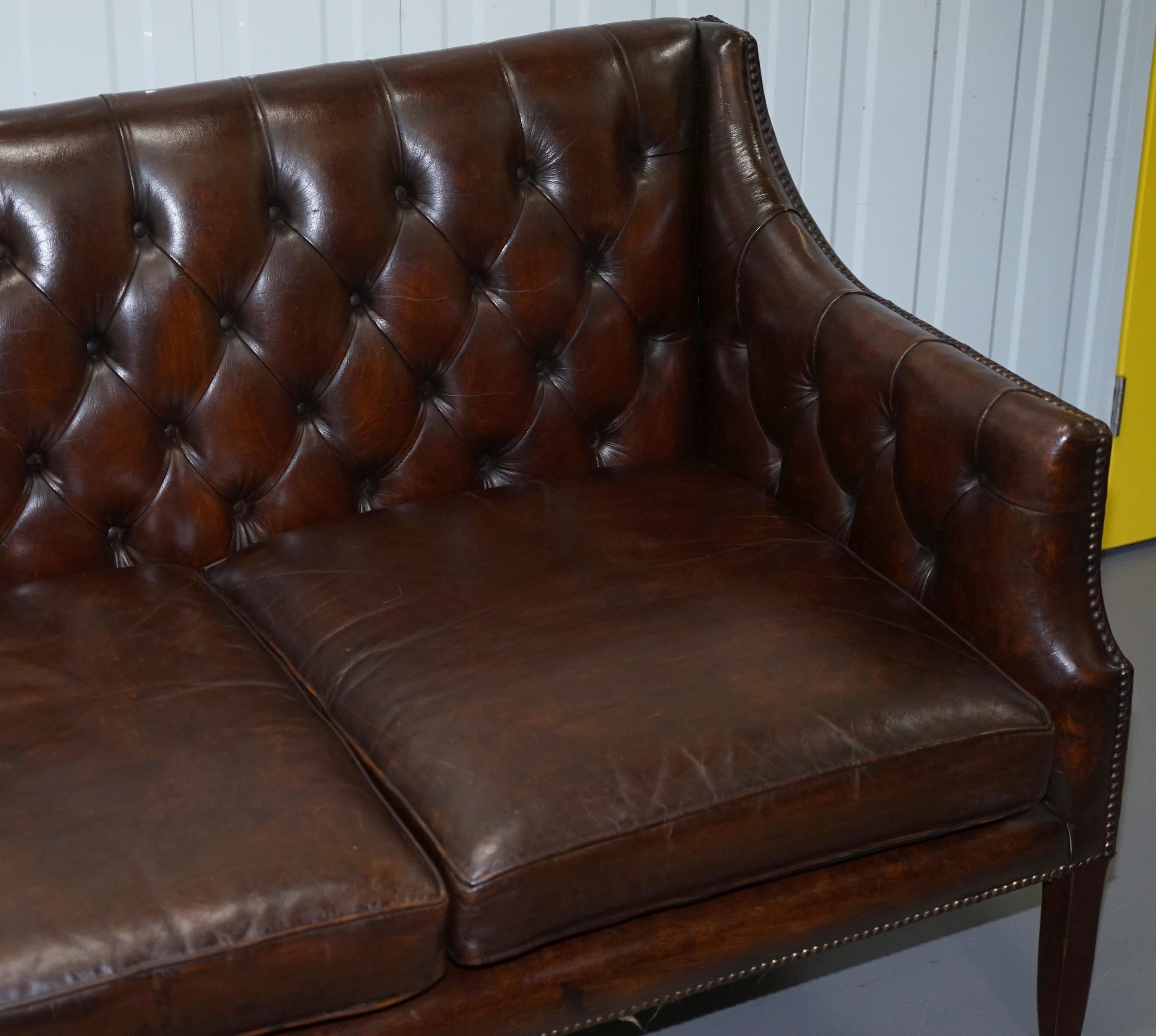 20th Century Restored Lutyen's Viceroy Chesterfield Brown Leather Two-Seat Sofa