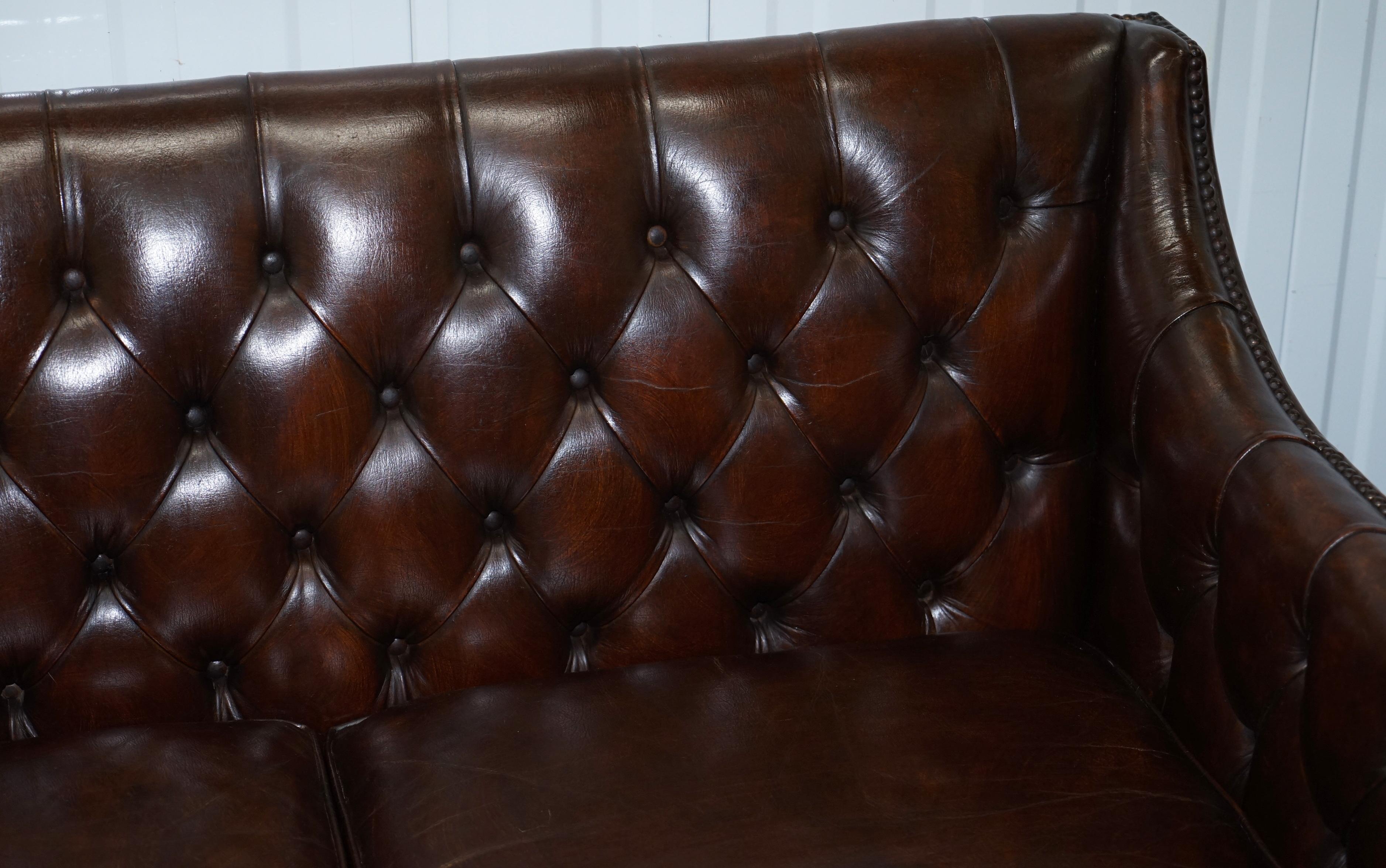 Restored Lutyen's Viceroy Chesterfield Brown Leather Two-Seat Sofa 1