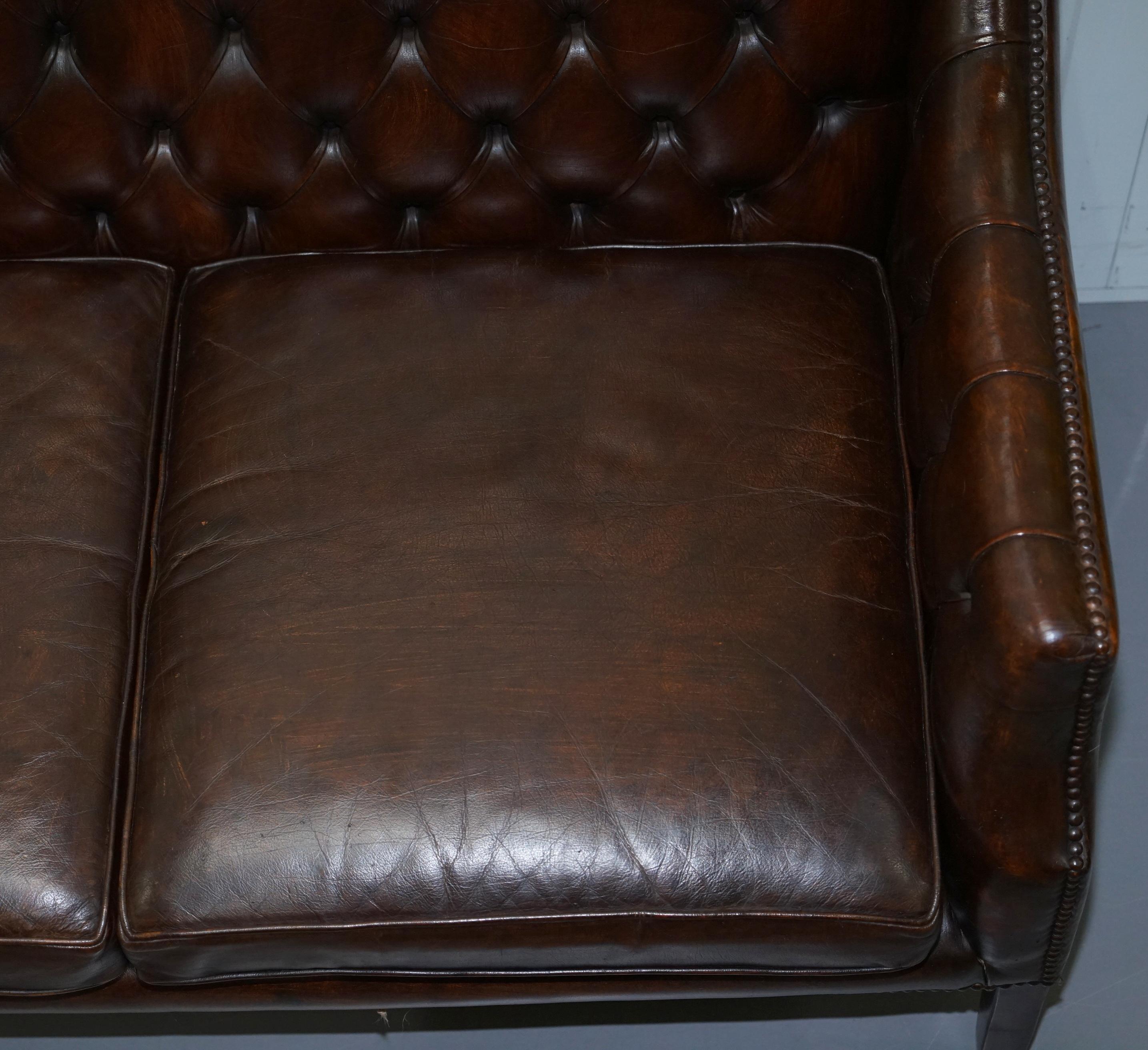 Restored Lutyen's Viceroy Chesterfield Brown Leather Two-Seat Sofa 2