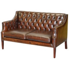 Restored Lutyen's Viceroy Chesterfield Brown Leather Two-Seat Sofa