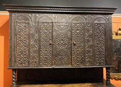 Restored 17th C Continental Two Part Cupboard with Exceptional Carving