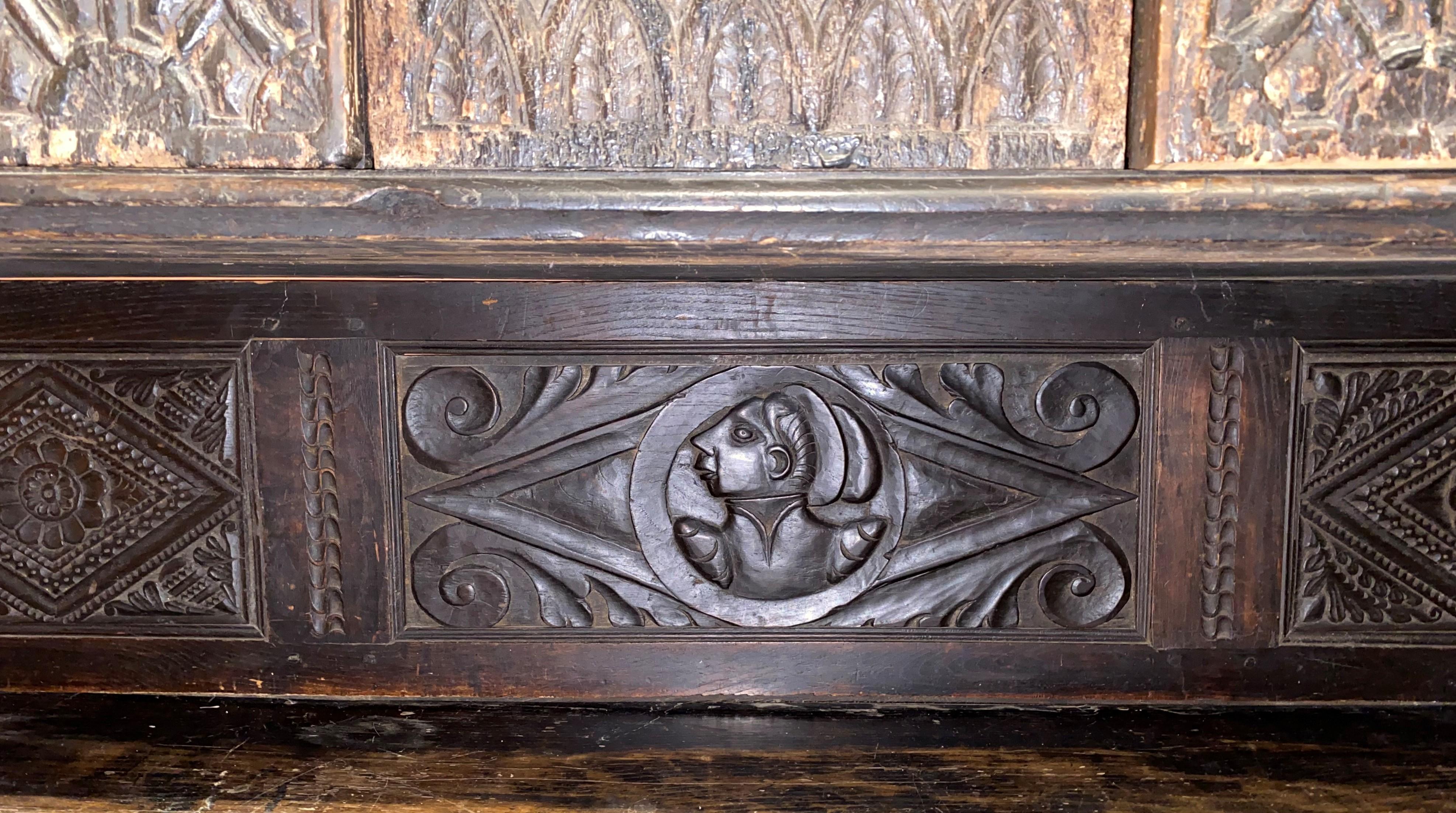 Restored 17th C Continental Two Part Cupboard with Exceptional Carving In Good Condition For Sale In Milford, NH