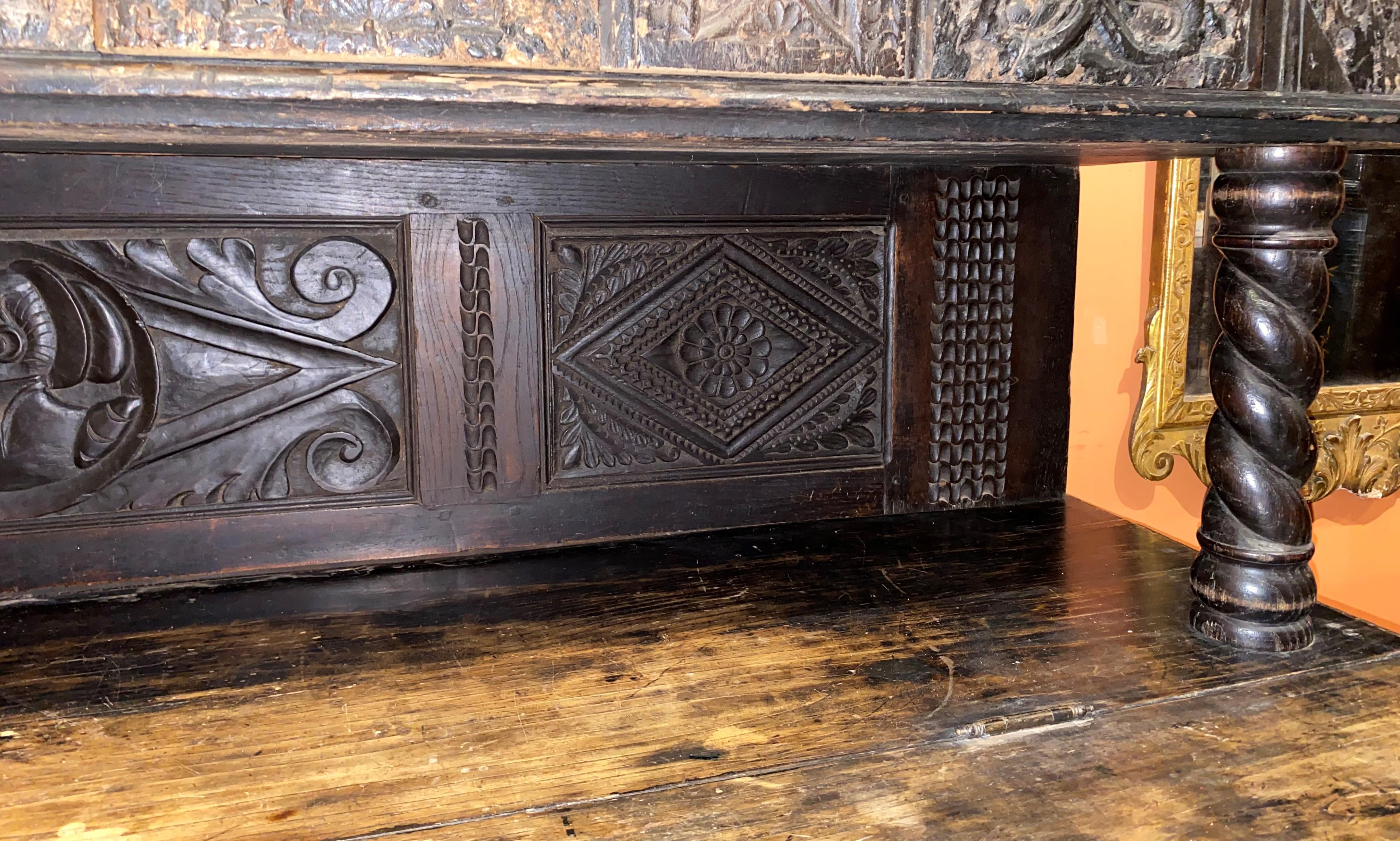 18th Century and Earlier Restored 17th C Continental Two Part Cupboard with Exceptional Carving For Sale