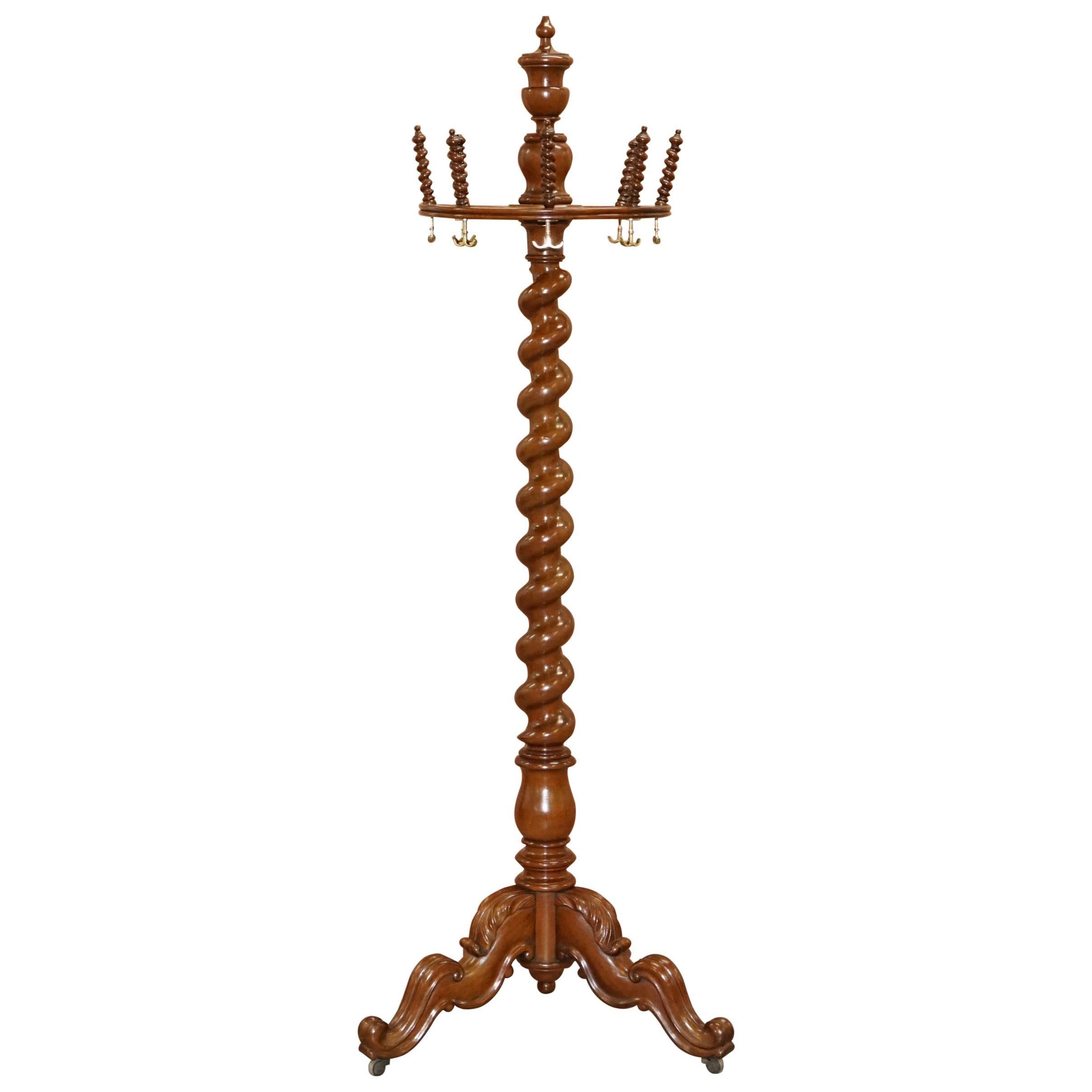 Restored 1860 Victorian French Walnut Revolving Coat Hat Umbrella Stand Rack