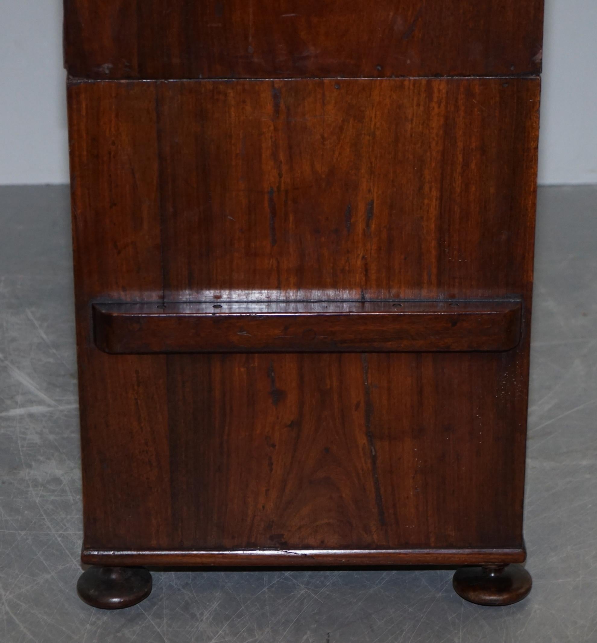 Restored 1876 Stamped Camphor Wood Military Campaign Chest of Drawers with Desk For Sale 4