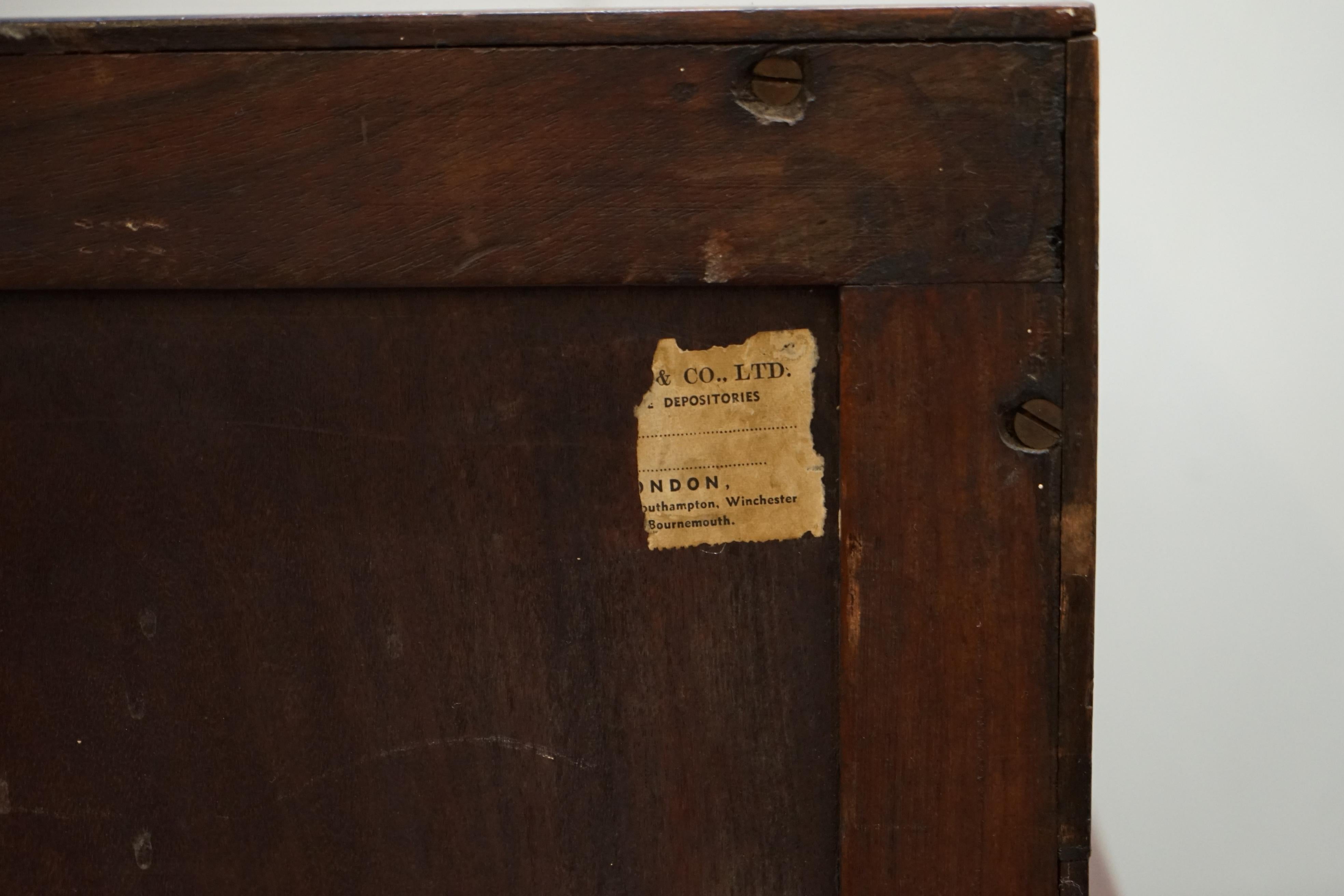 Restored 1876 Stamped Camphor Wood Military Campaign Chest of Drawers with Desk 5