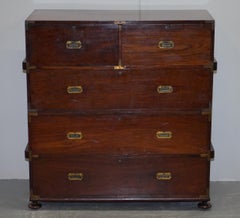 Restored 1876 Stamped Camphor Wood Military Campaign Chest of Drawers with Desk