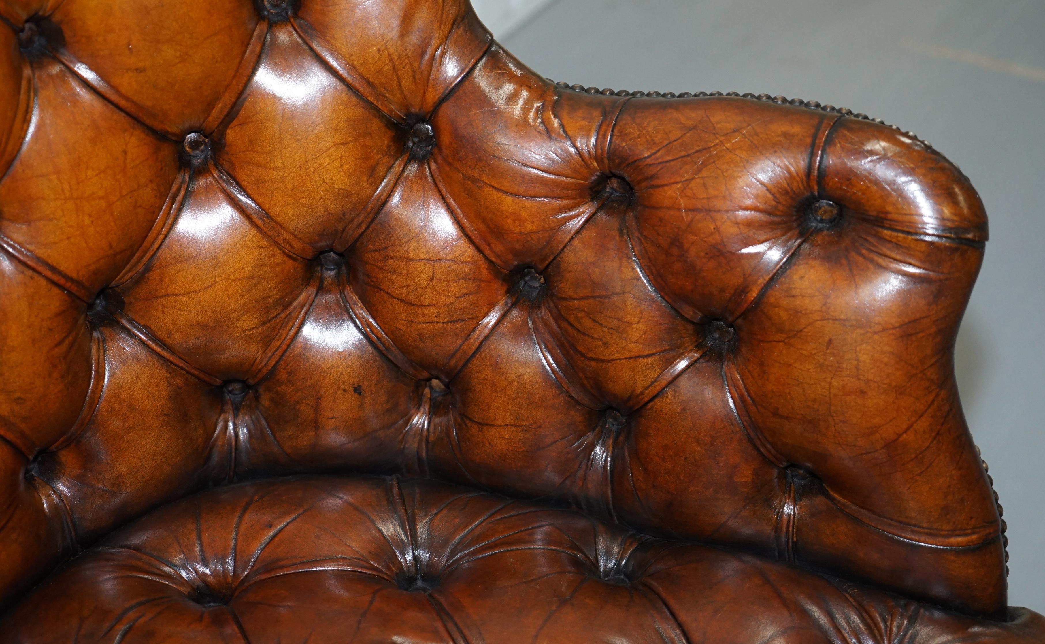 Edwardian Restored 1900 Chesterfield Porters Back Brown Leather Directors Captains Chair