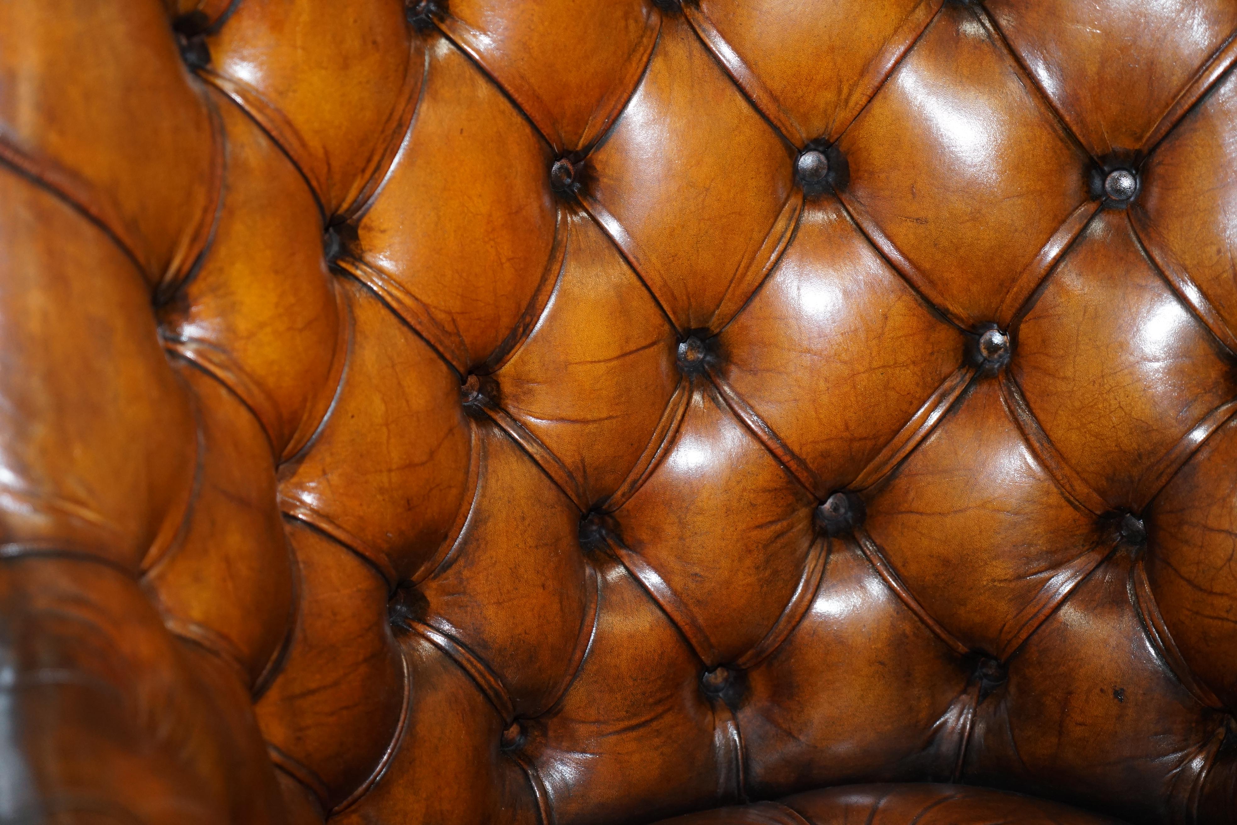 Hand-Crafted Restored 1900 Chesterfield Porters Back Brown Leather Directors Captains Chair