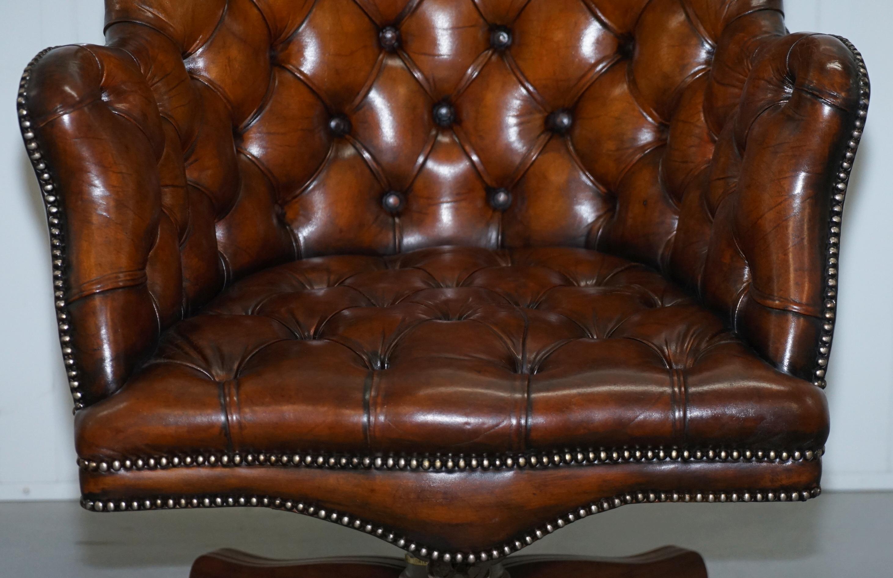 Early 20th Century Restored 1900 Chesterfield Porters Back Brown Leather Directors Captains Chair