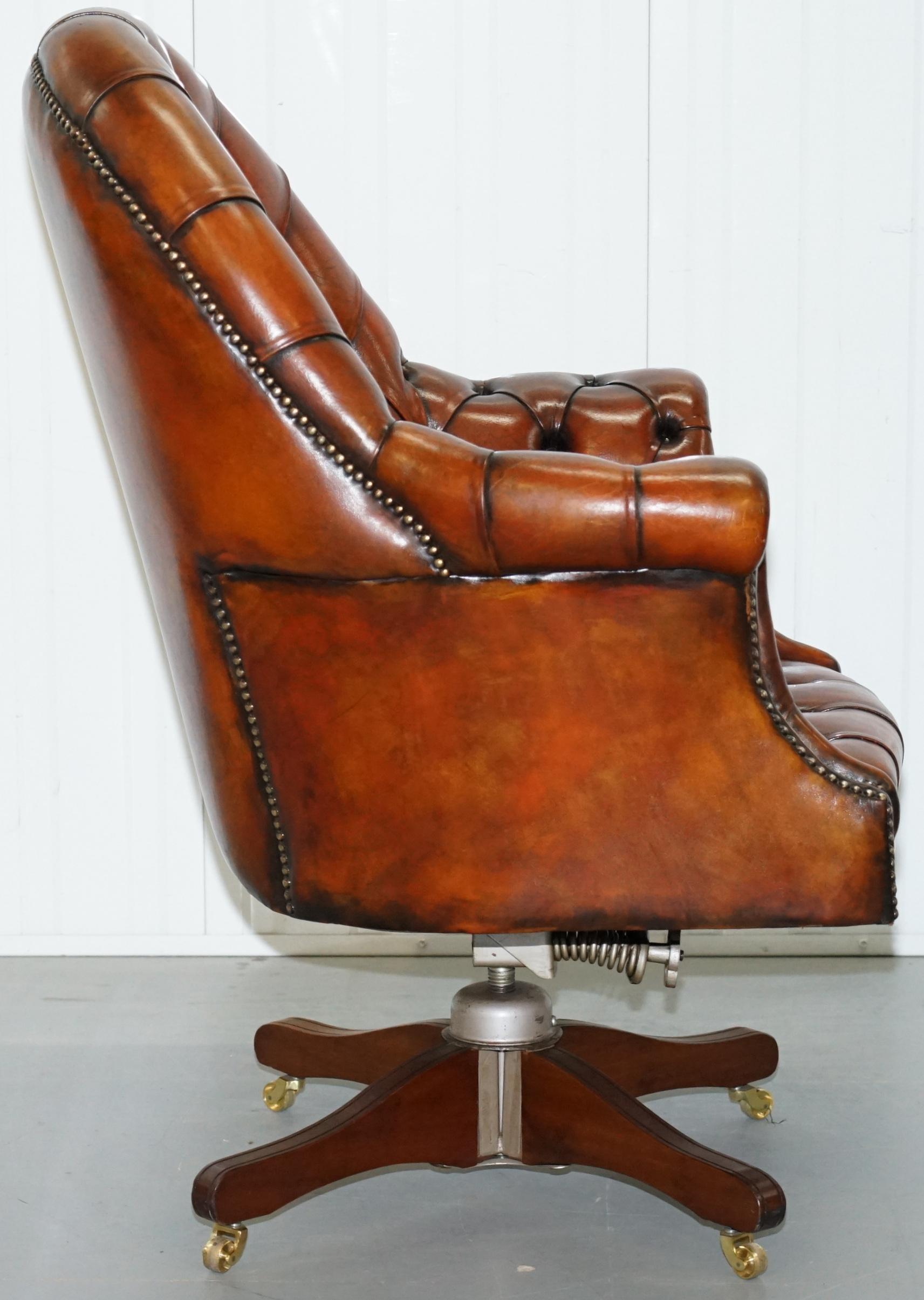 Restored 1920s Hillcrest Chesterfield Brown Leather Directors Captains Chair 2