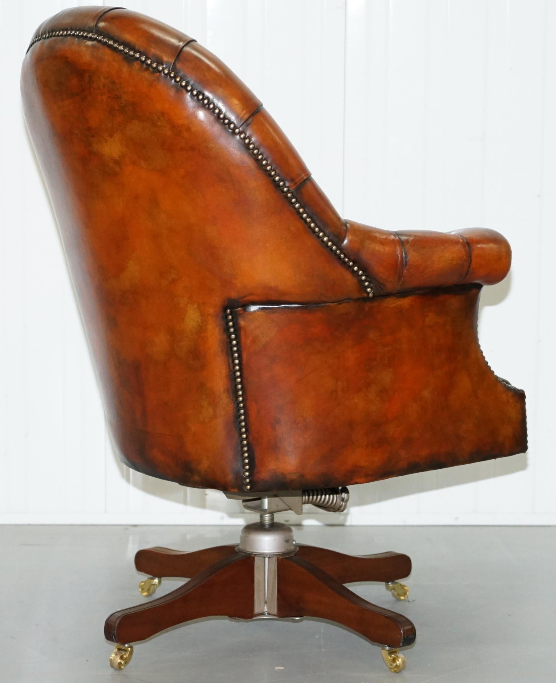 Restored 1920s Hillcrest Chesterfield Brown Leather Directors Captains Chair 3