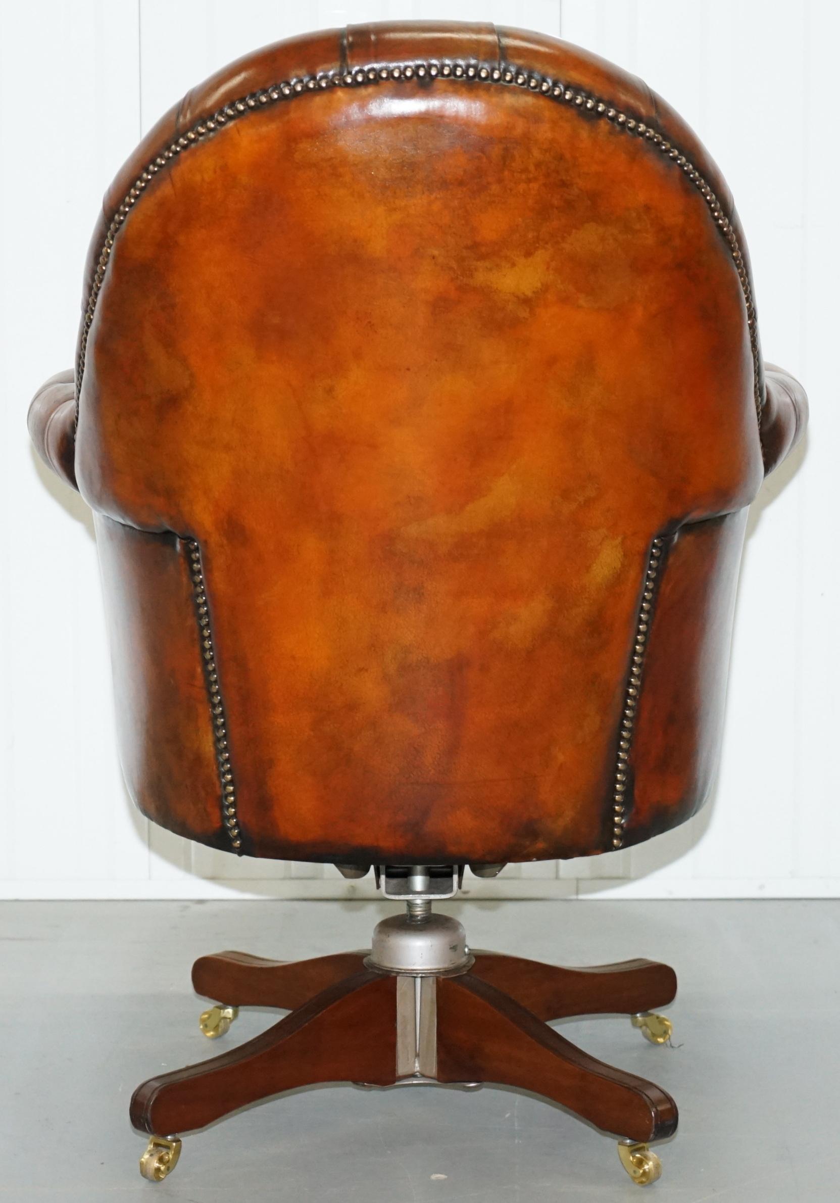 Restored 1920s Hillcrest Chesterfield Brown Leather Directors Captains Chair 4