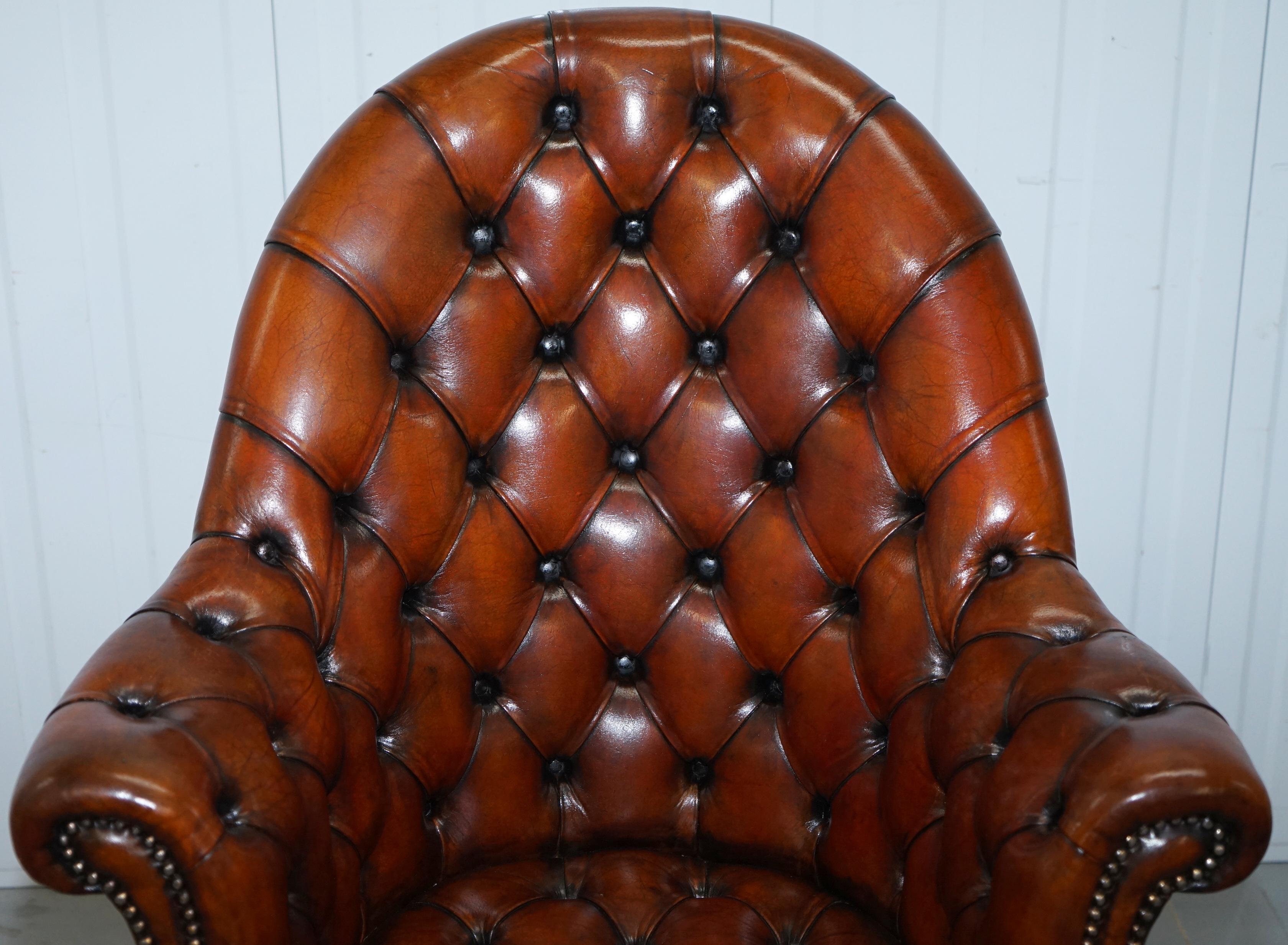 Georgian Restored 1920s Hillcrest Chesterfield Brown Leather Directors Captains Chair