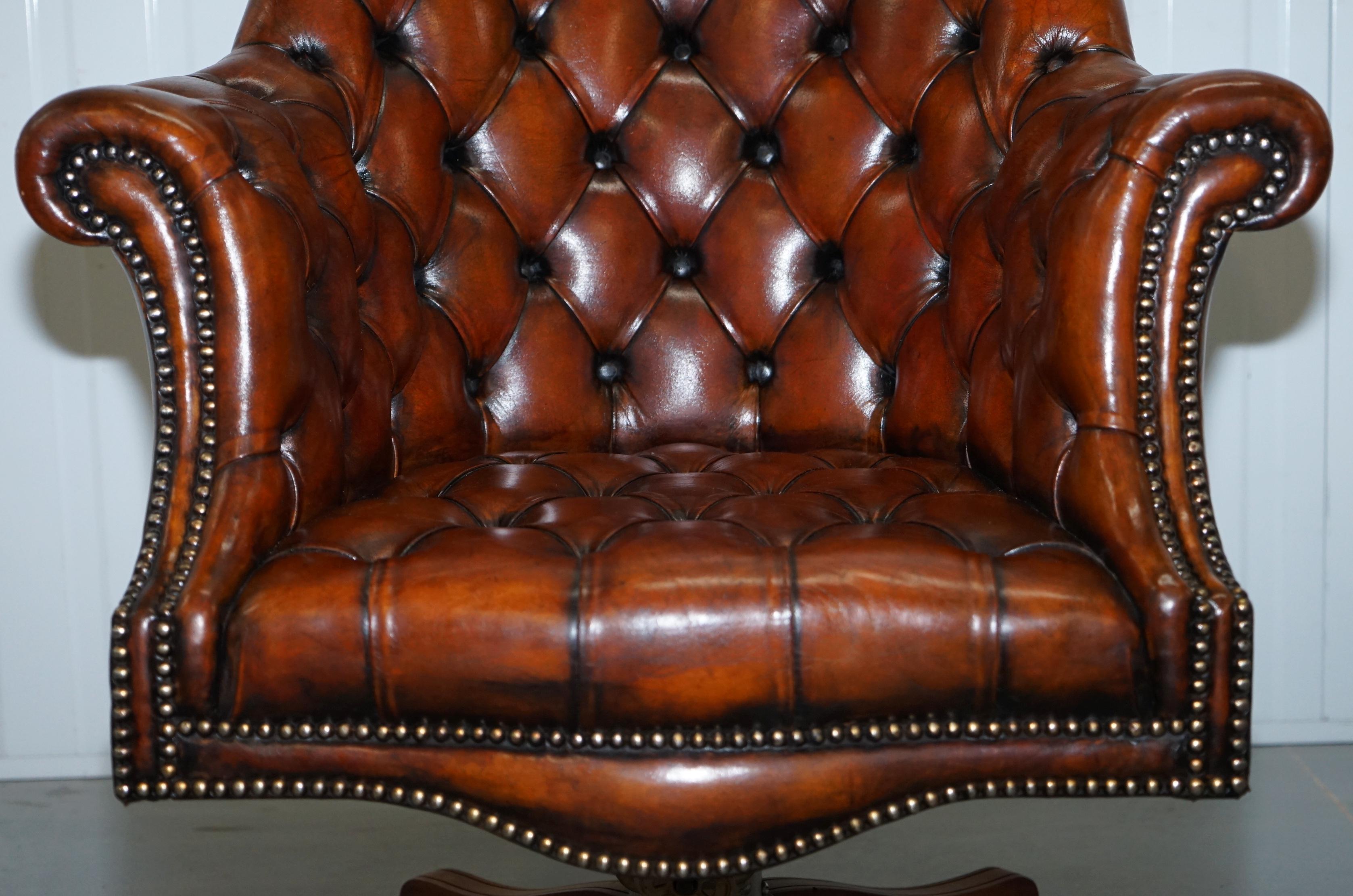 Early 20th Century Restored 1920s Hillcrest Chesterfield Brown Leather Directors Captains Chair