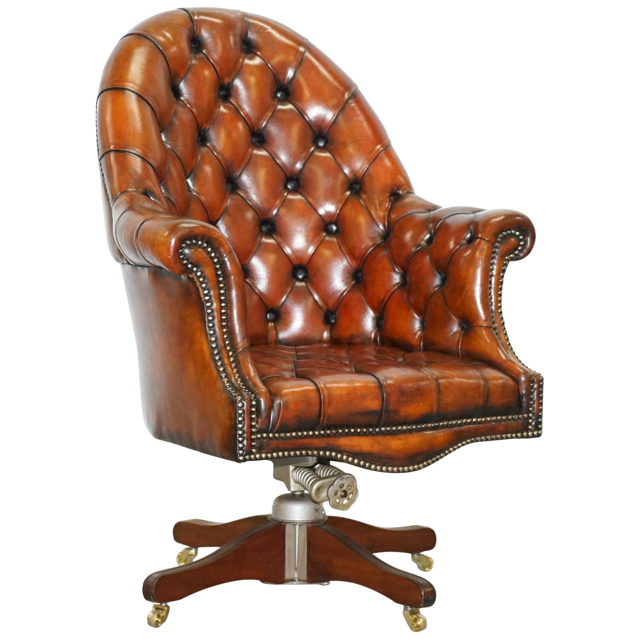 Restored 1920s Hillcrest Chesterfield Brown Leather Directors Captains Chair