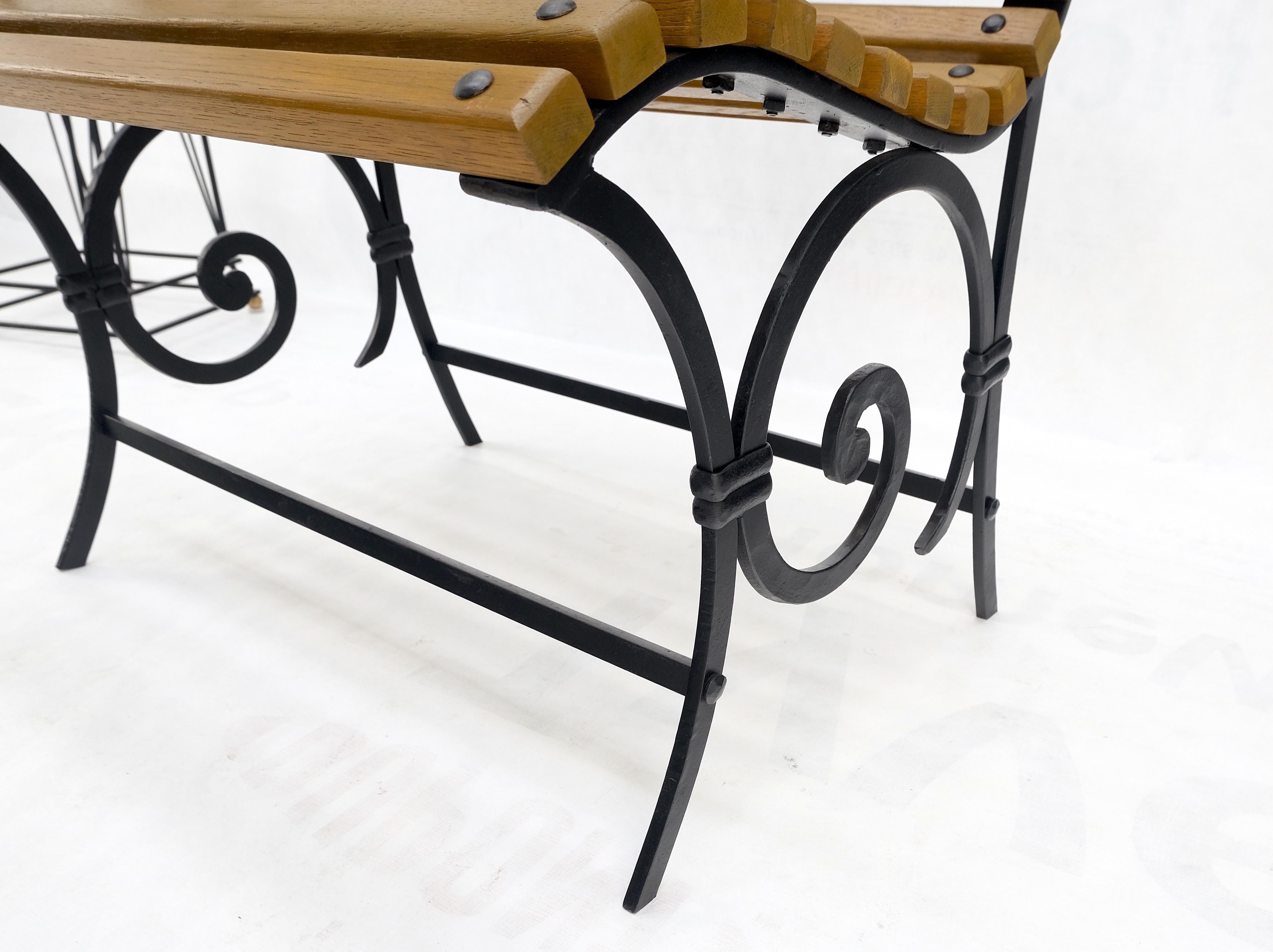 Lacquered Restored 1920s Wrought Iron & Oak Slat Park Bench Mint! For Sale