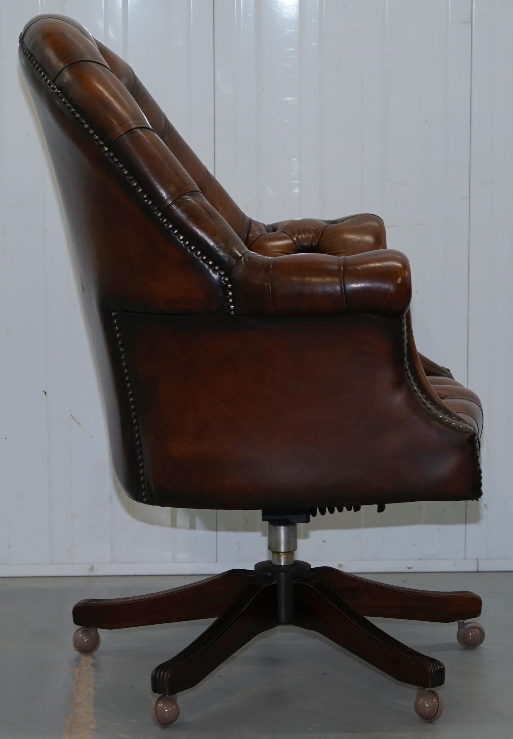 Restored 1930s Chesterfield Barrel Back Brown Leather Directors Captains Chair 5