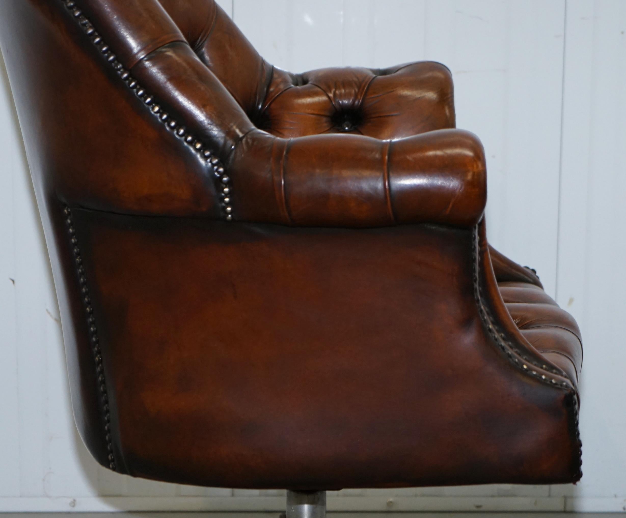 Restored 1930s Chesterfield Barrel Back Brown Leather Directors Captains Chair 6