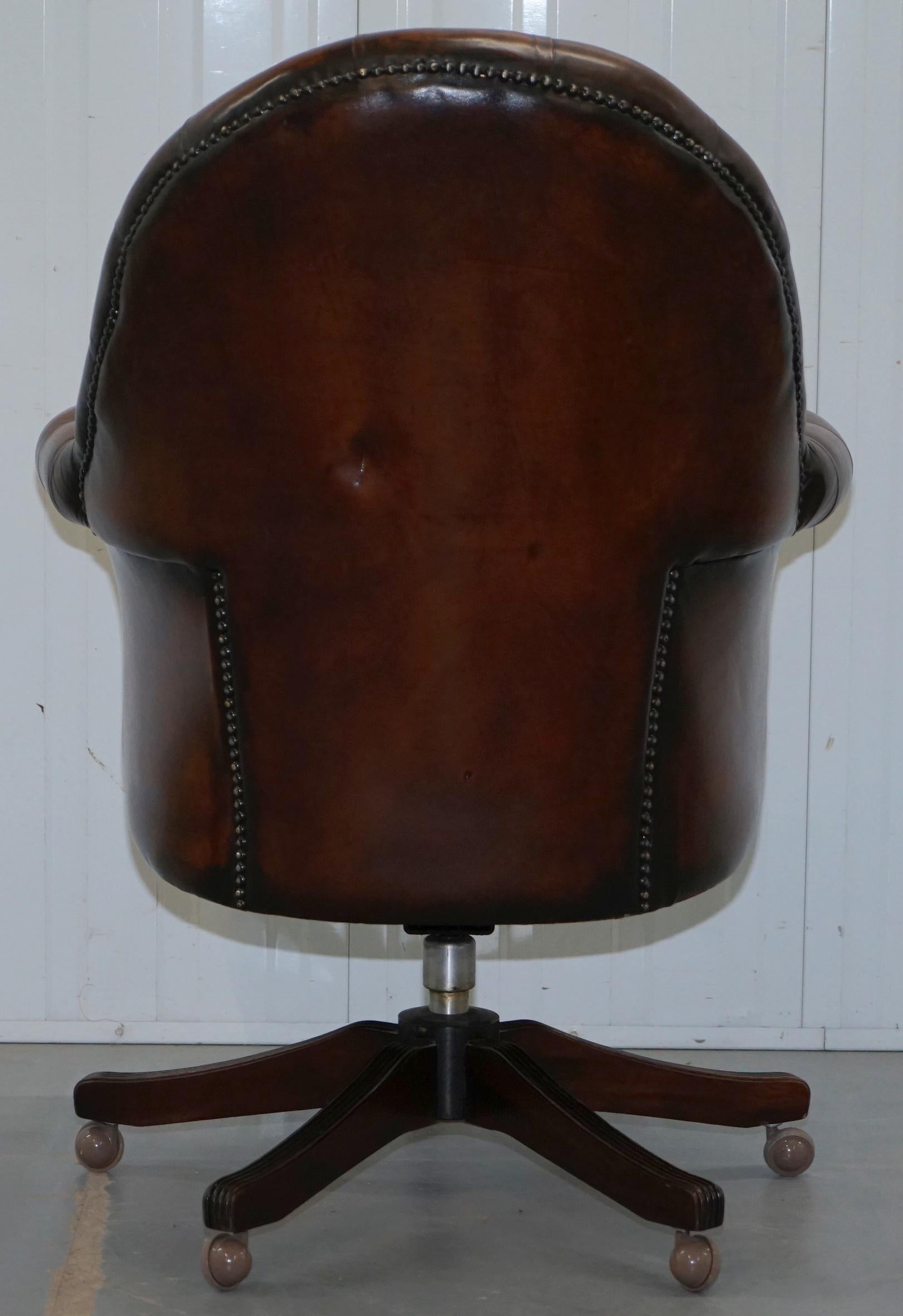 Restored 1930s Chesterfield Barrel Back Brown Leather Directors Captains Chair 8