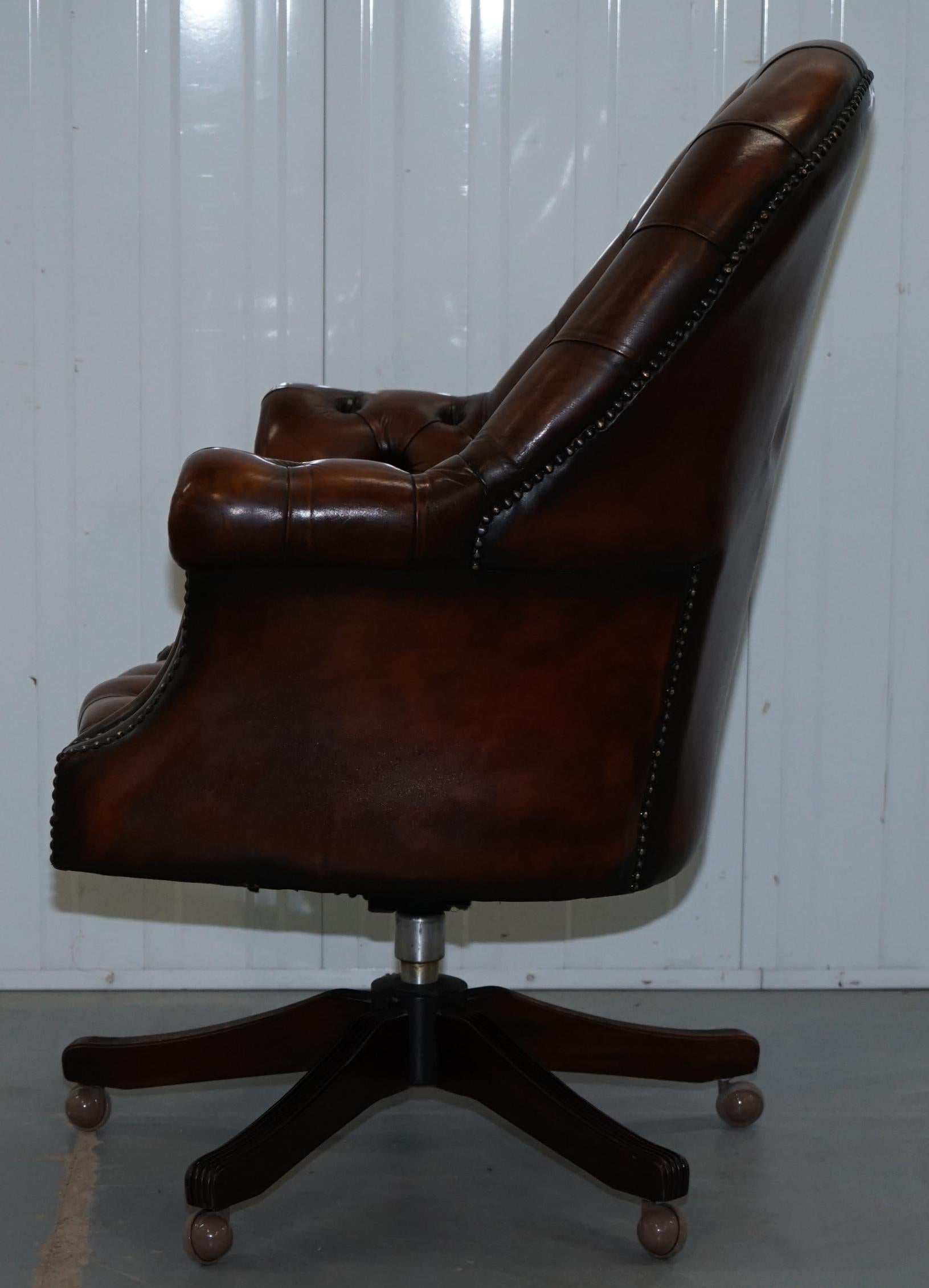Restored 1930s Chesterfield Barrel Back Brown Leather Directors Captains Chair 10
