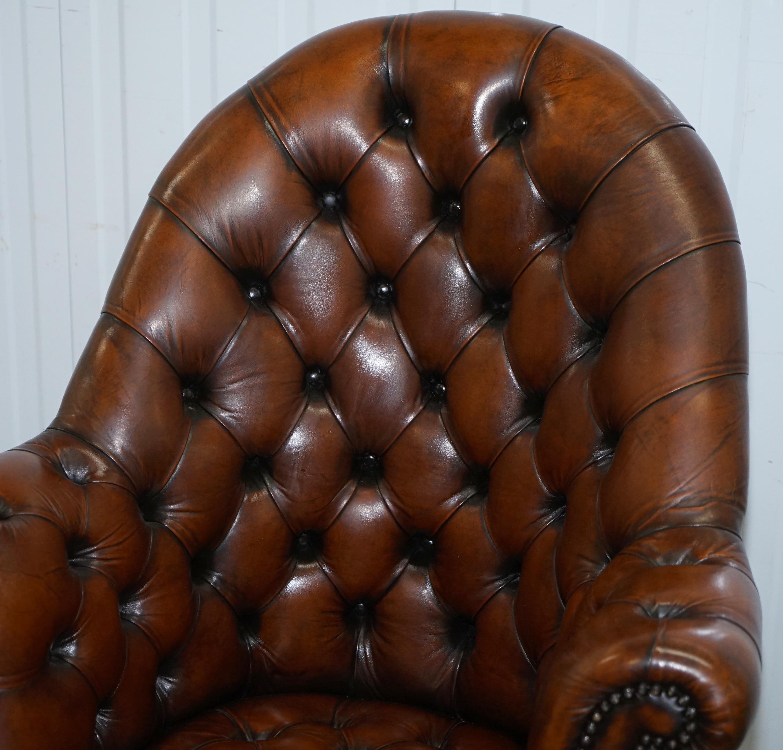 Hand-Crafted Restored 1930s Chesterfield Barrel Back Brown Leather Directors Captains Chair