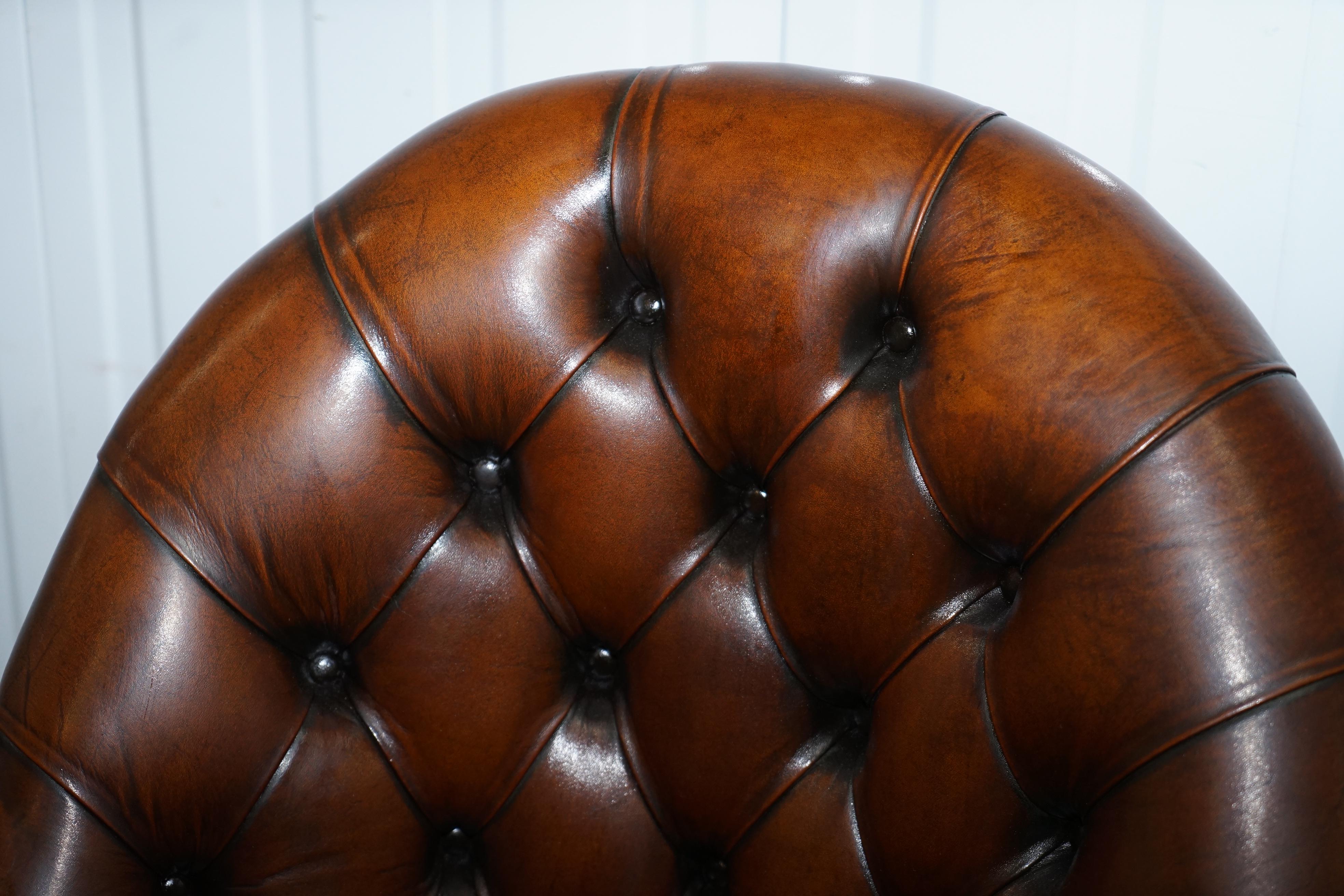 Restored 1930s Chesterfield Barrel Back Brown Leather Directors Captains Chair In Good Condition In West Sussex, Pulborough