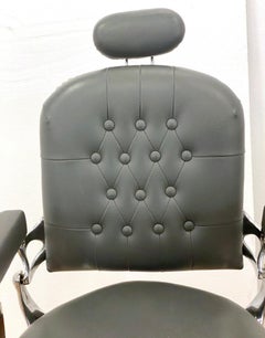 Restored 1930s Koken Barber Chair Gray & White Finish w/ Razor Sharpening Strip