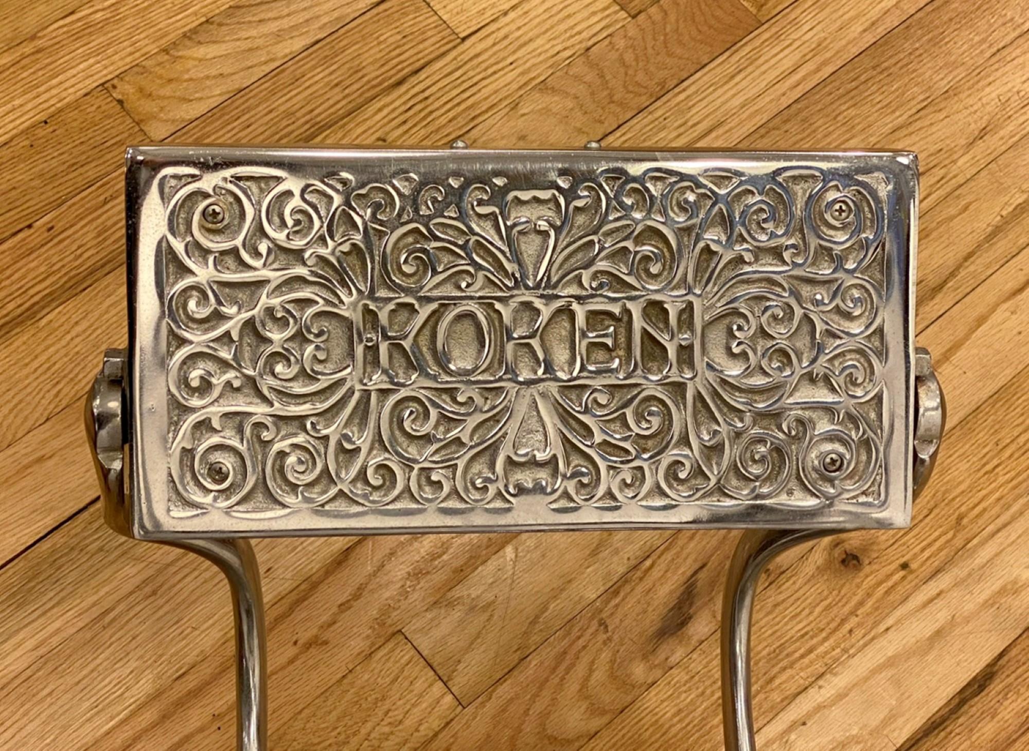 American Restored 1930s Koken Barber Chair Gray & White Finish w/ Razor Sharpening Strip