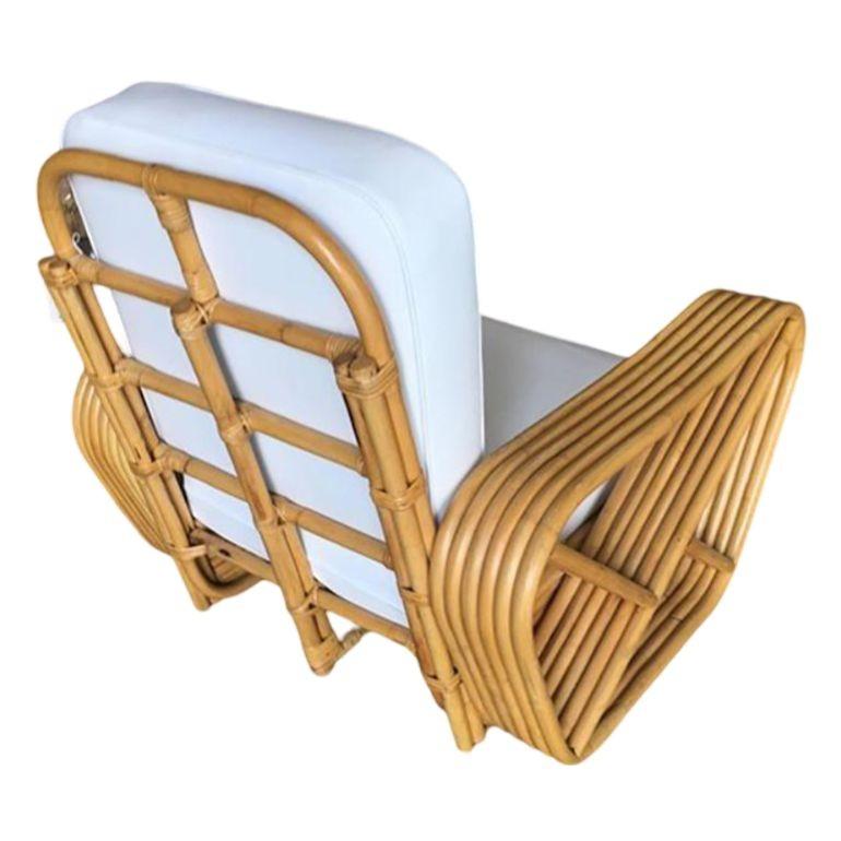 American Restored 1930s Six Strand Square Pretzel Stacked Rattan Lounge Chair, Pair For Sale