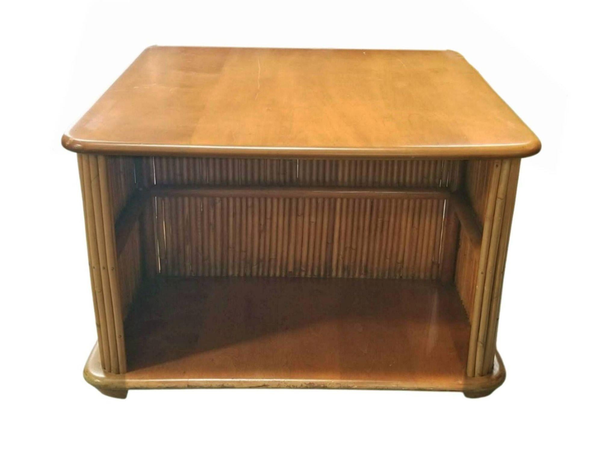 Restored 1938 Original Paul Frankl Rattan Square Coffee Table In Excellent Condition In Van Nuys, CA