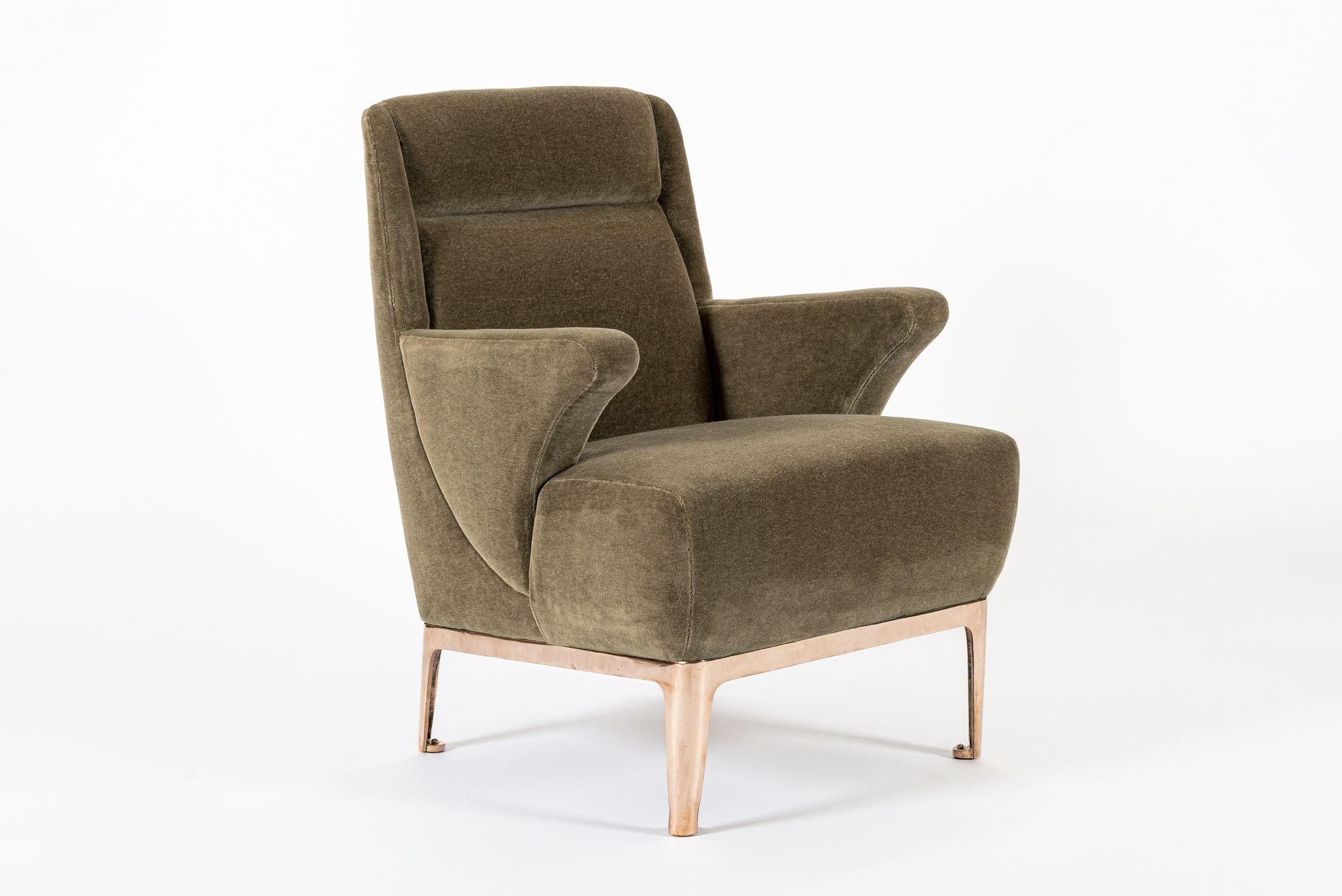 Restored 1940s Art Deco Lounge Chair Mink Mohair, Matching Sofa Available For Sale 5