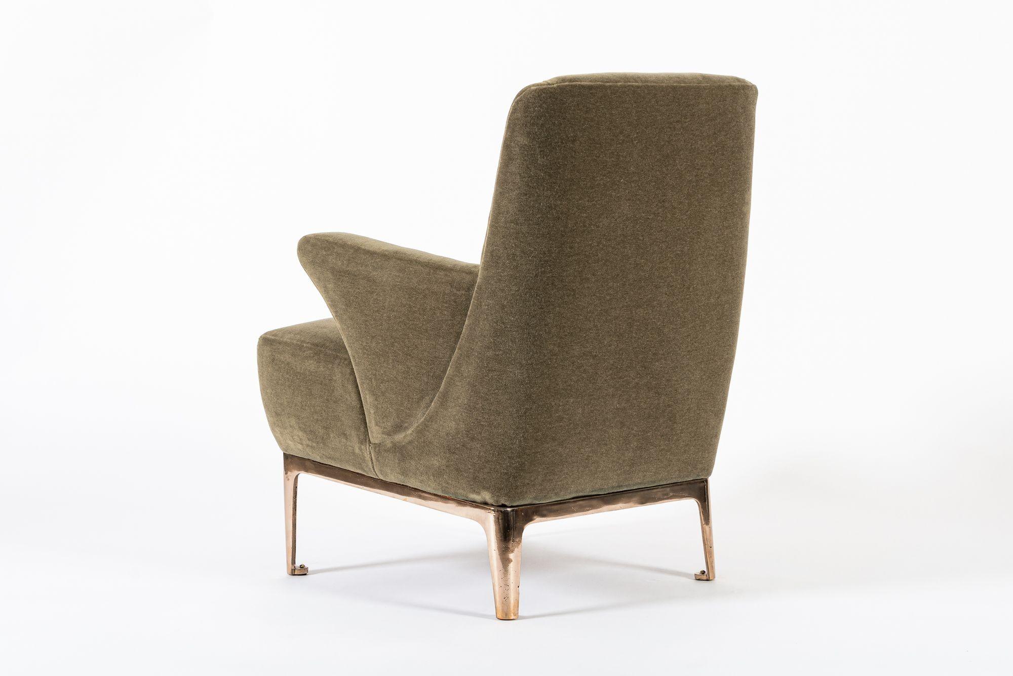 Restored 1940s Art Deco Lounge Chair Mink Mohair, Matching Sofa Available For Sale 6