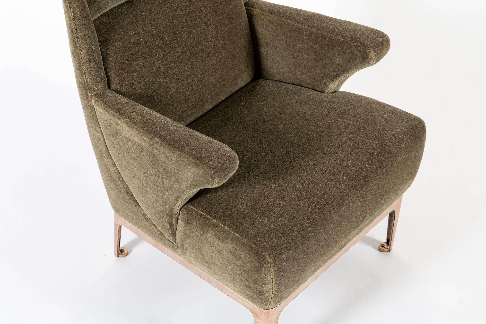 Restored 1940s Art Deco Lounge Chair Mink Mohair, Matching Sofa Available For Sale 8
