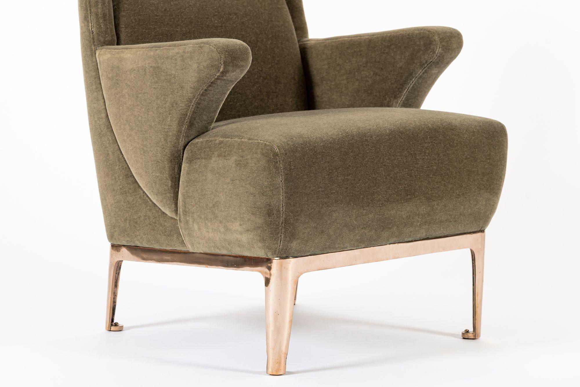 Restored 1940s Art Deco Lounge Chair Mink Mohair, Matching Sofa Available For Sale 9