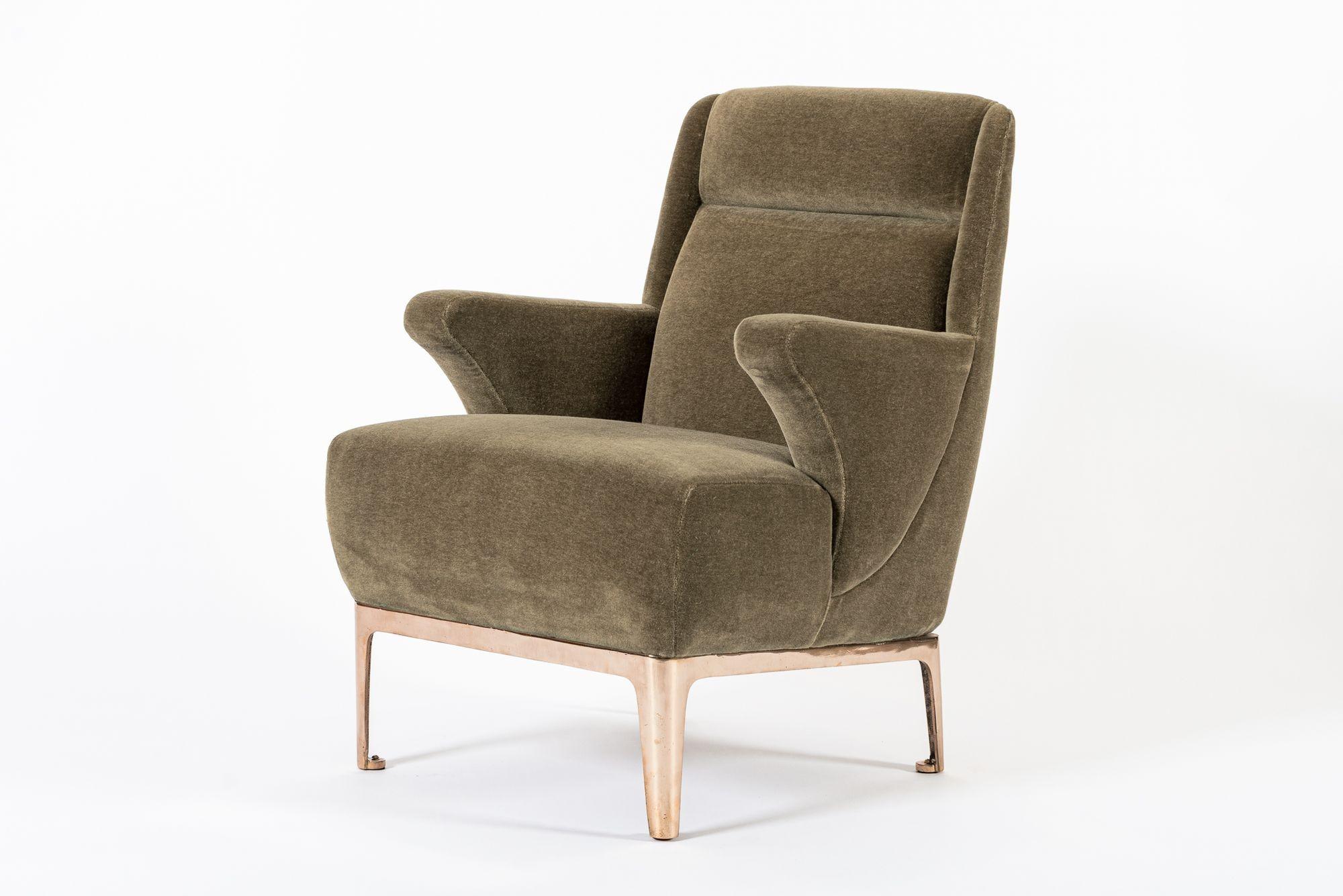 American Restored 1940s Art Deco Lounge Chair Mink Mohair, Matching Sofa Available For Sale