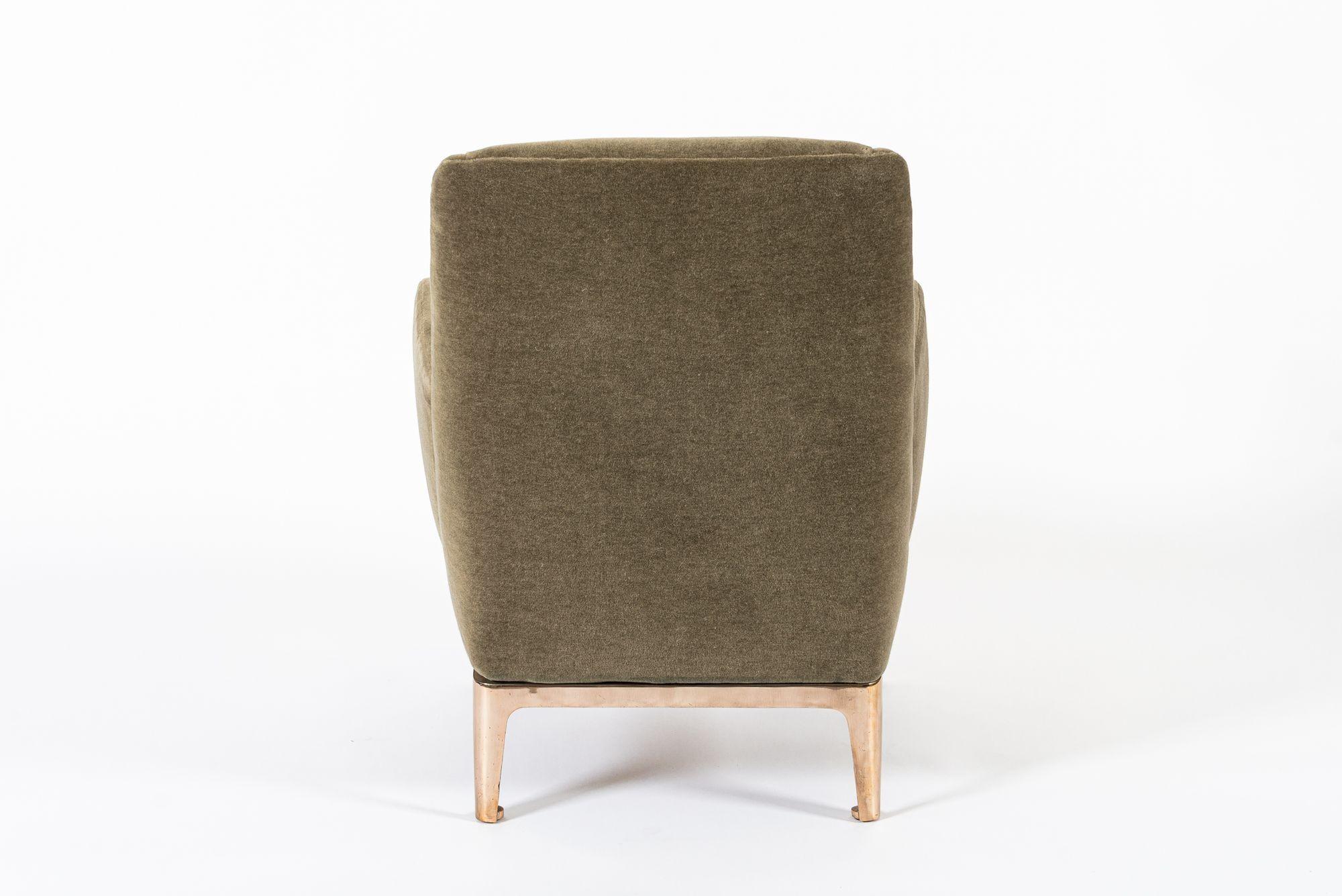 Mid-20th Century Restored 1940s Art Deco Lounge Chair Mink Mohair, Matching Sofa Available For Sale