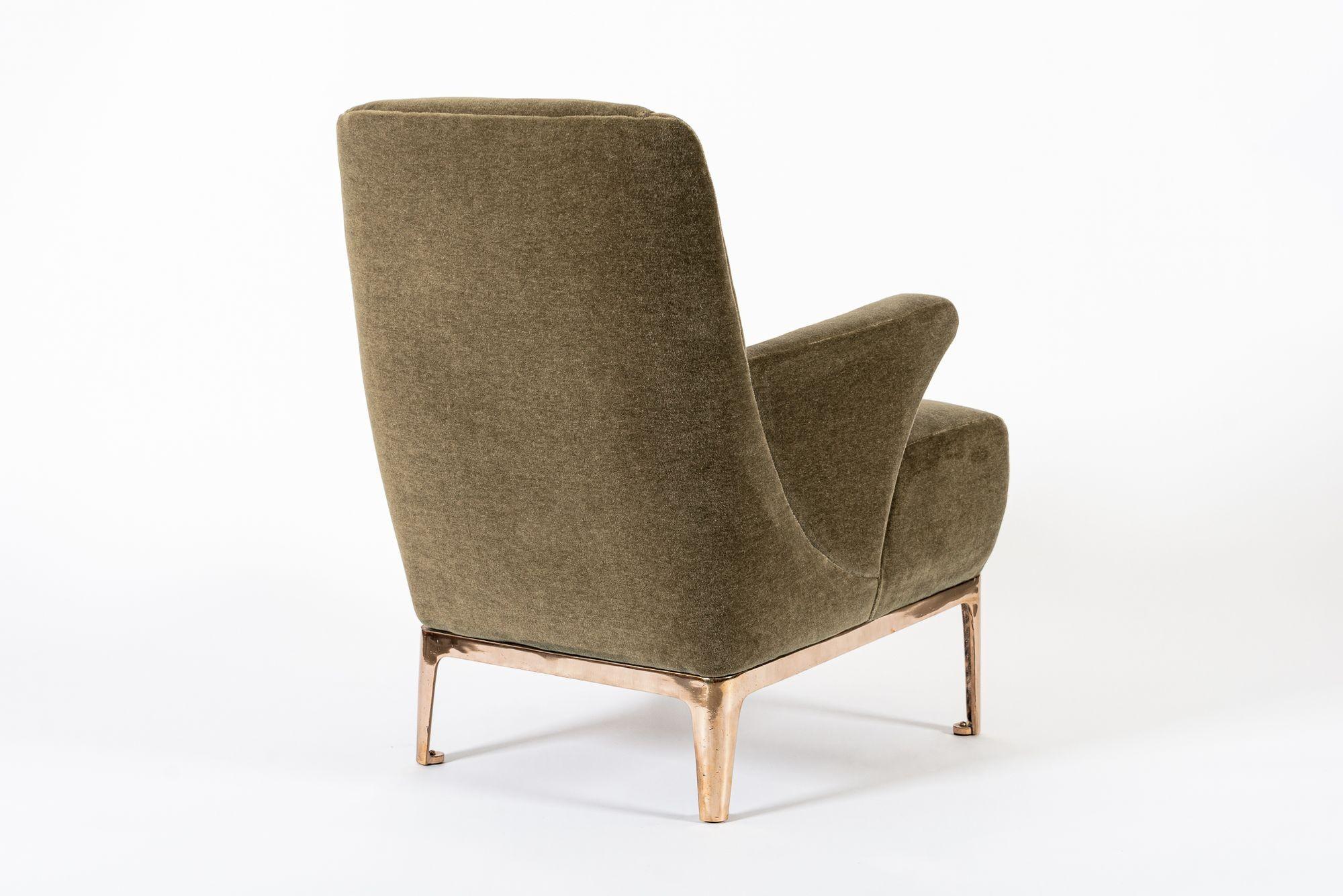 Brass Restored 1940s Art Deco Lounge Chair Mink Mohair, Matching Sofa Available For Sale