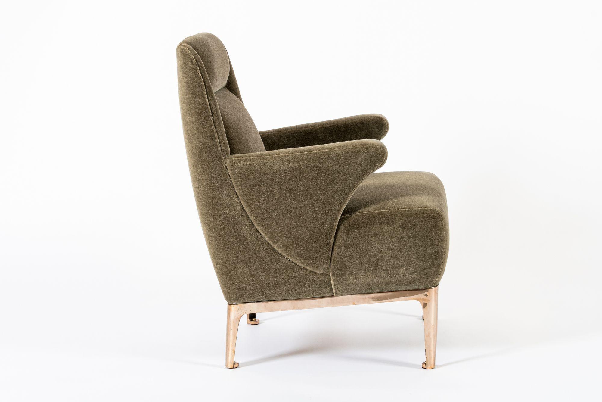 Restored 1940s Art Deco Lounge Chair Mink Mohair, Matching Sofa Available For Sale 1