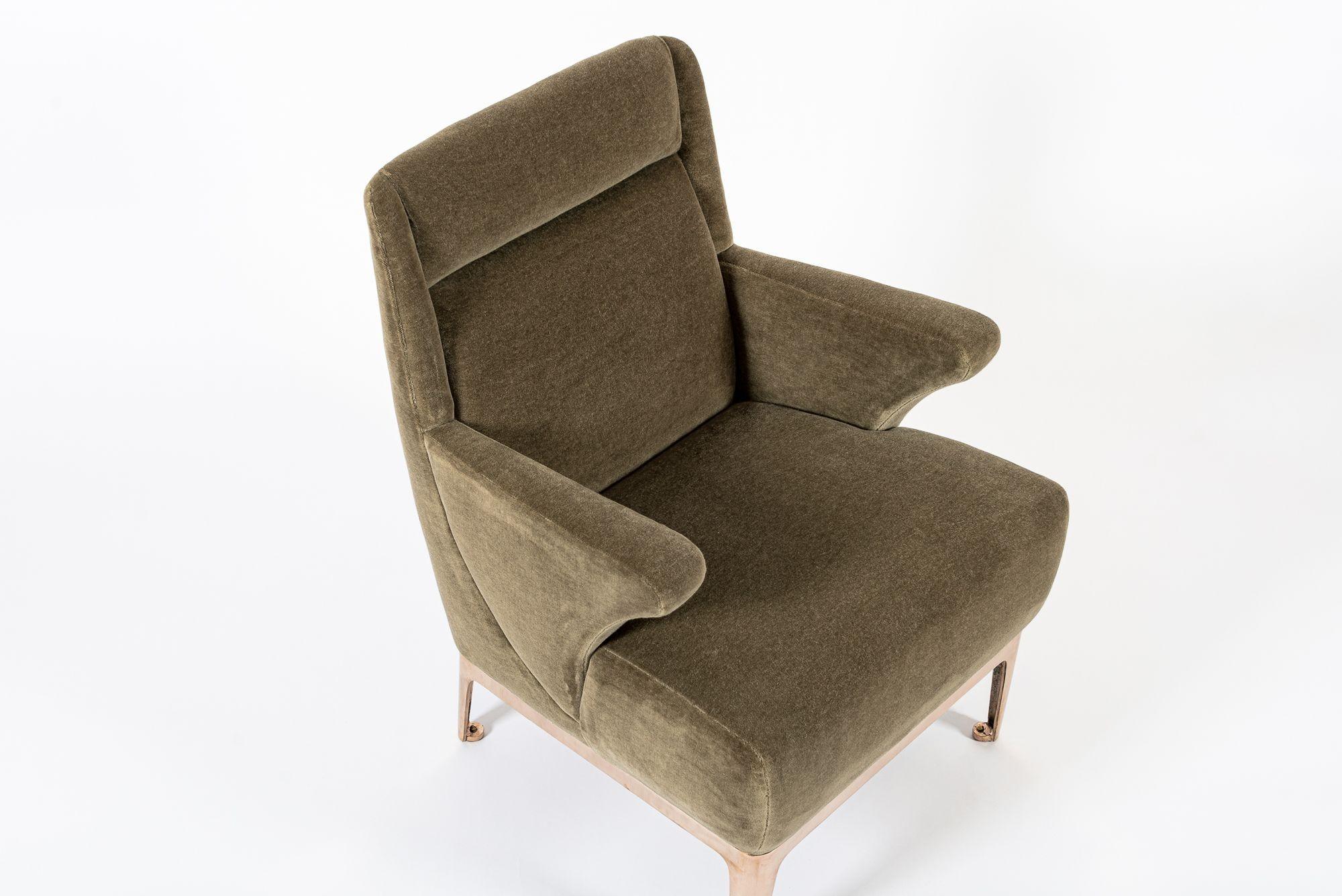 Restored 1940s Art Deco Lounge Chair Mink Mohair, Matching Sofa Available For Sale 2
