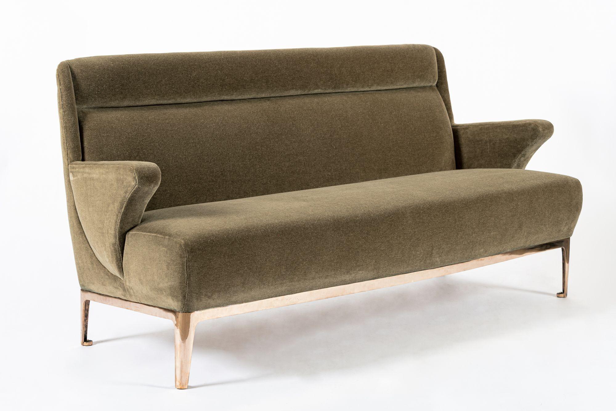 Restored 1940s Art Deco Sofa Mink Mohair, Matching Chair Available in vendita 4