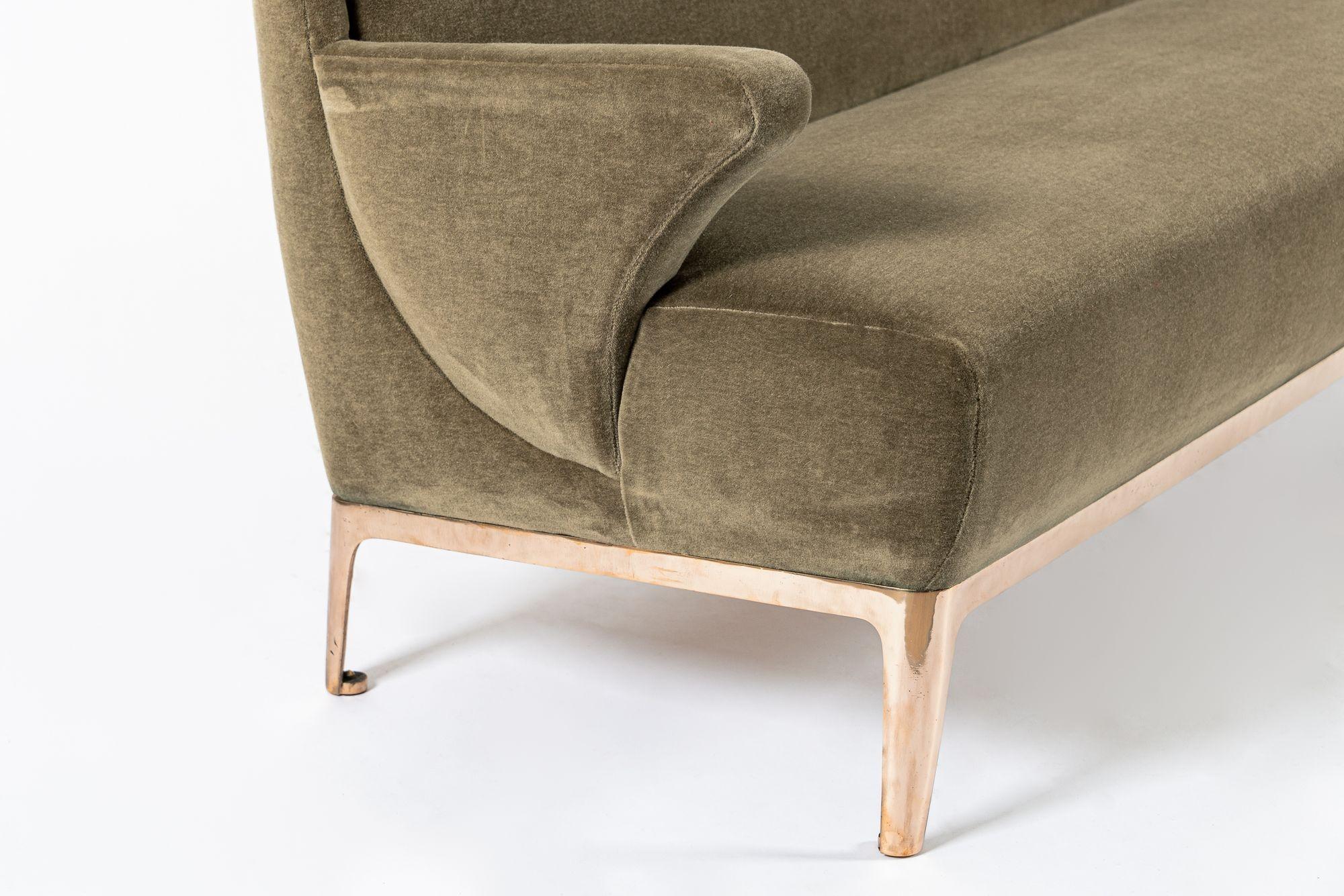 Restored 1940s Art Deco Sofa Mink Mohair, Matching Chair Available in vendita 6